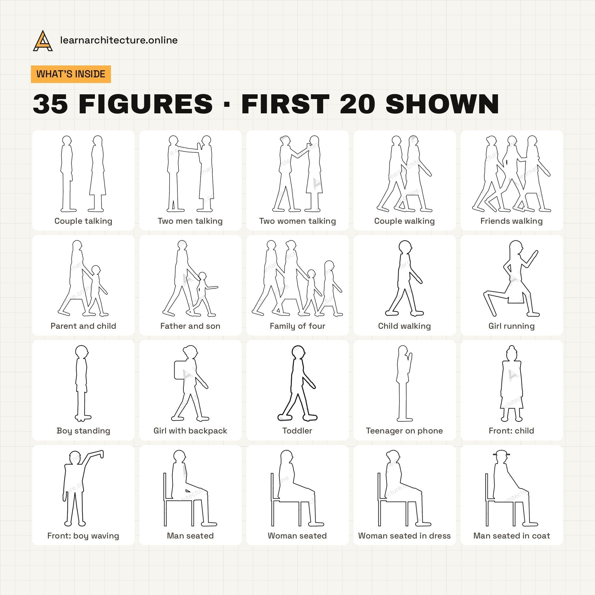 Minimal Line People Groups, Kids and Seated what's inside