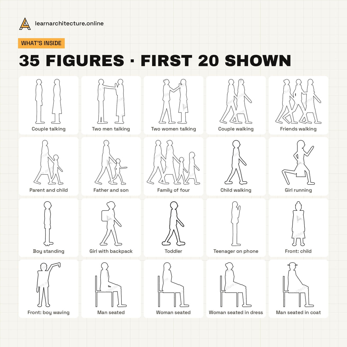 Minimal Line People Groups, Kids and Seated what's inside