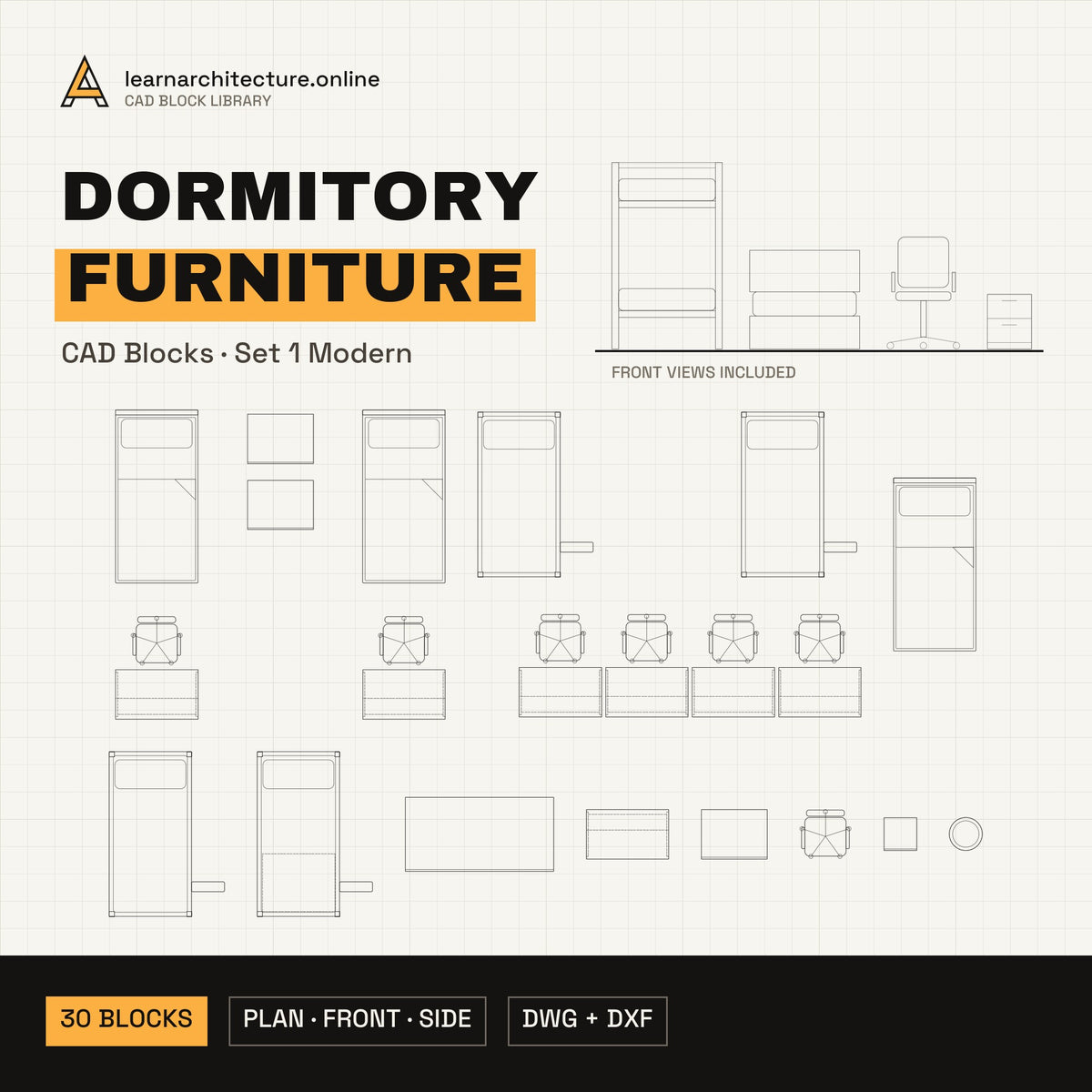 Dormitory Furniture CAD blocks set 1 Modern cover