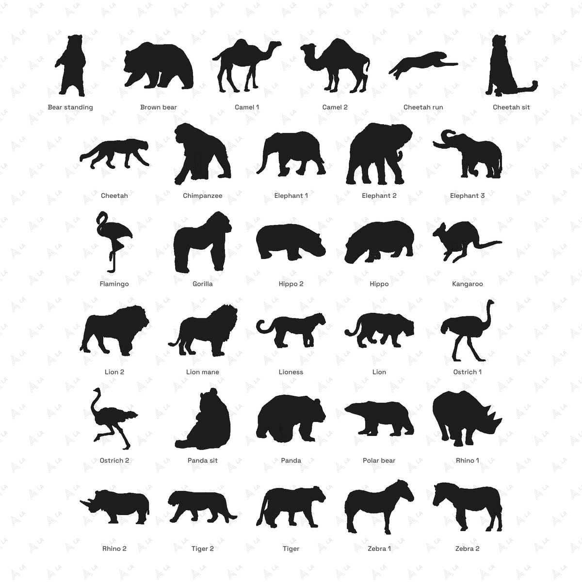 Exotic Animal Silhouettes CAD Blocks · Set 1 Savanna & Zoo all blocks