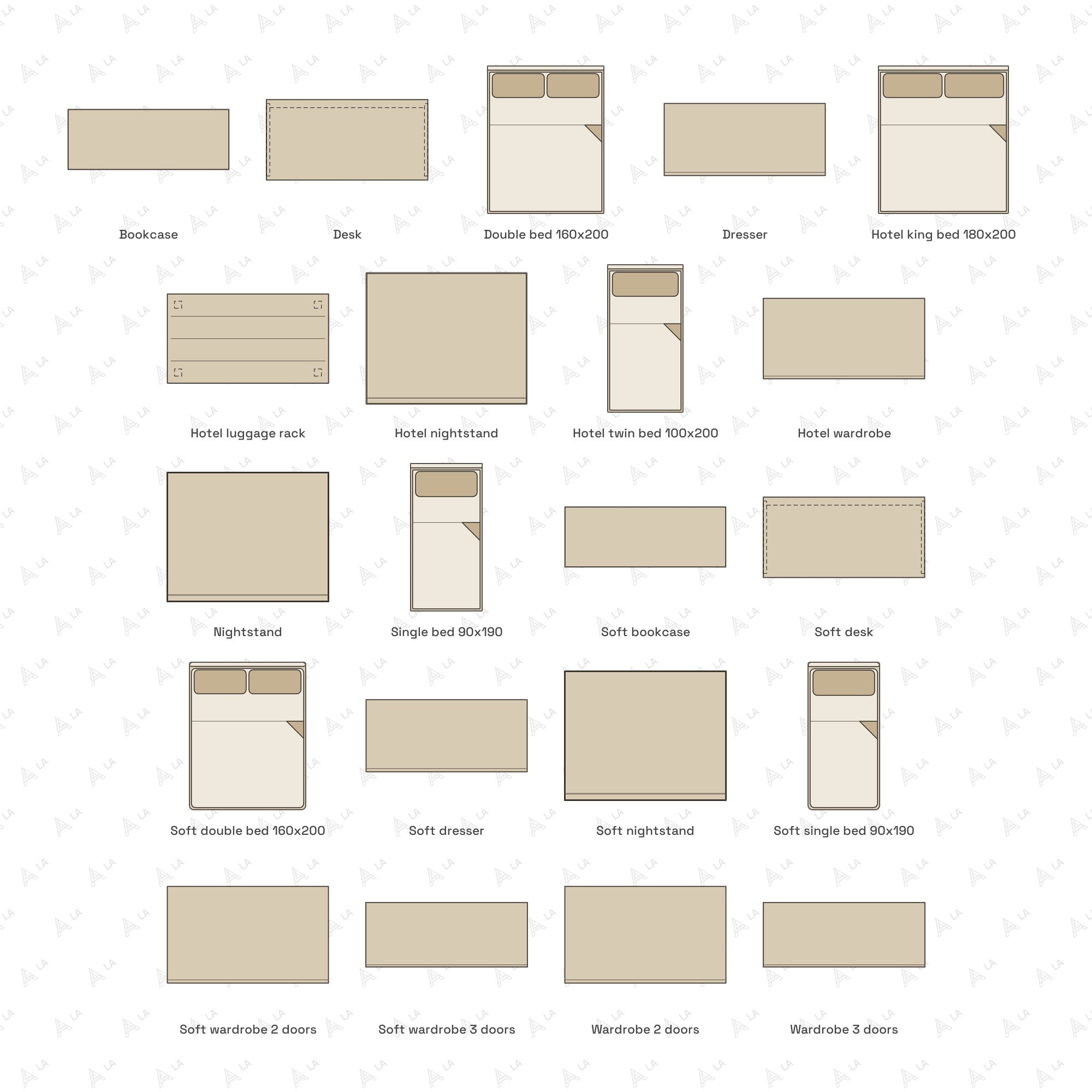Bedroom & Wardrobe Furniture Vector Pack all items