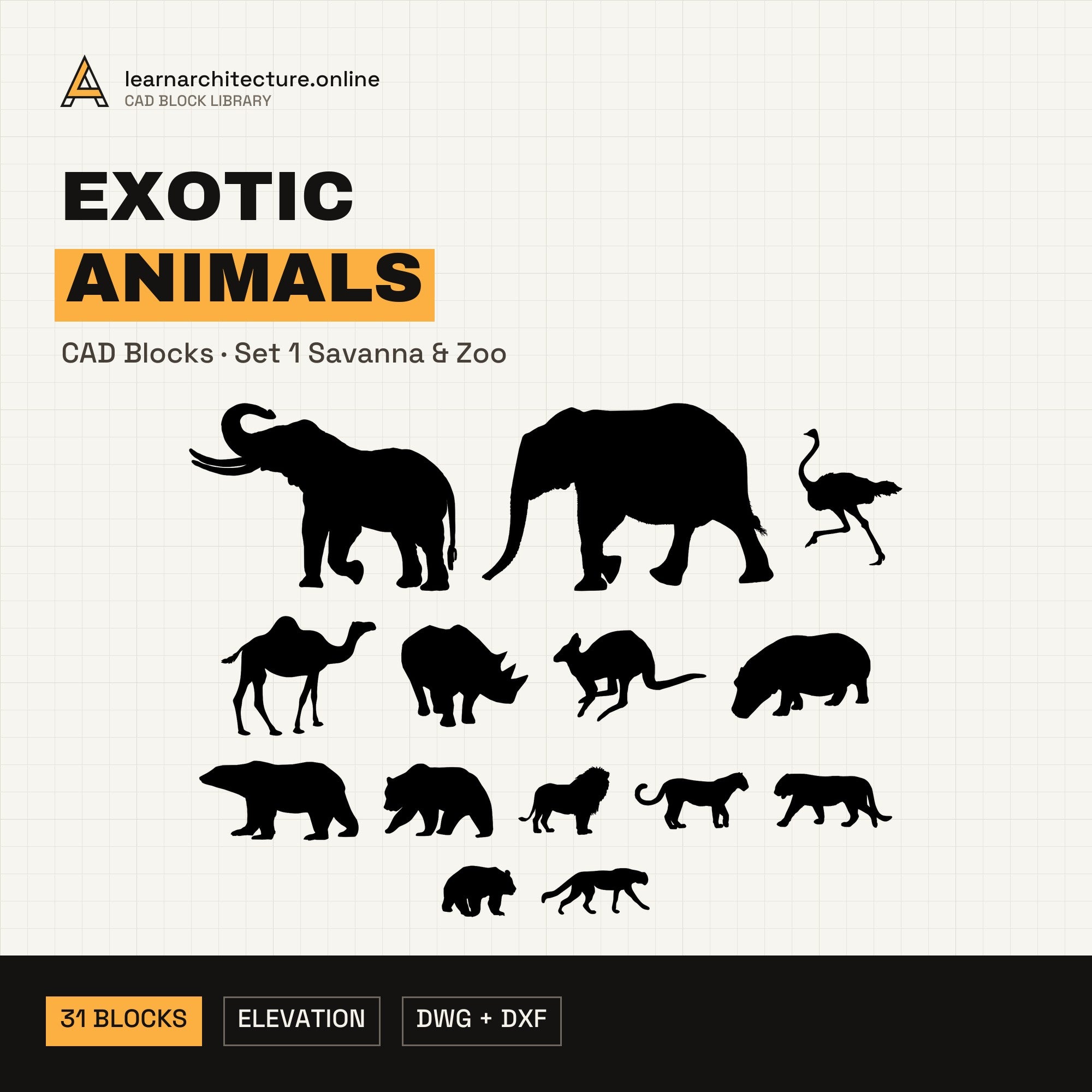 Exotic Animal Silhouettes CAD blocks set 1 Savanna & Zoo cover