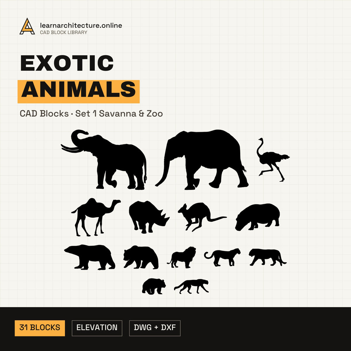 Exotic Animal Silhouettes CAD blocks set 1 Savanna & Zoo cover