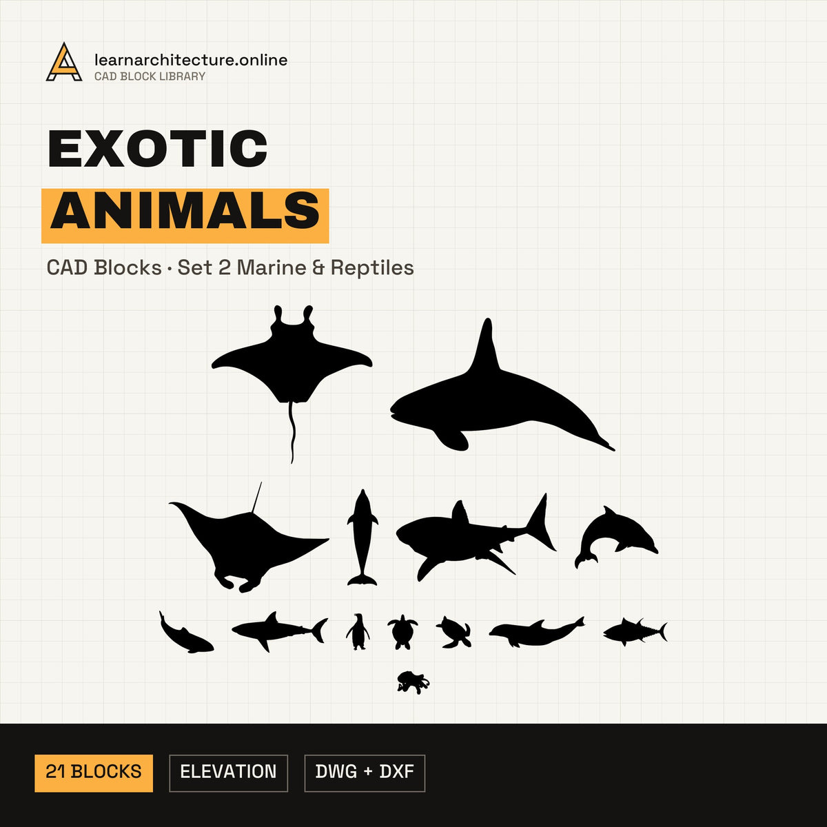 Exotic Animal Silhouettes CAD blocks set 2 Marine & Reptiles cover