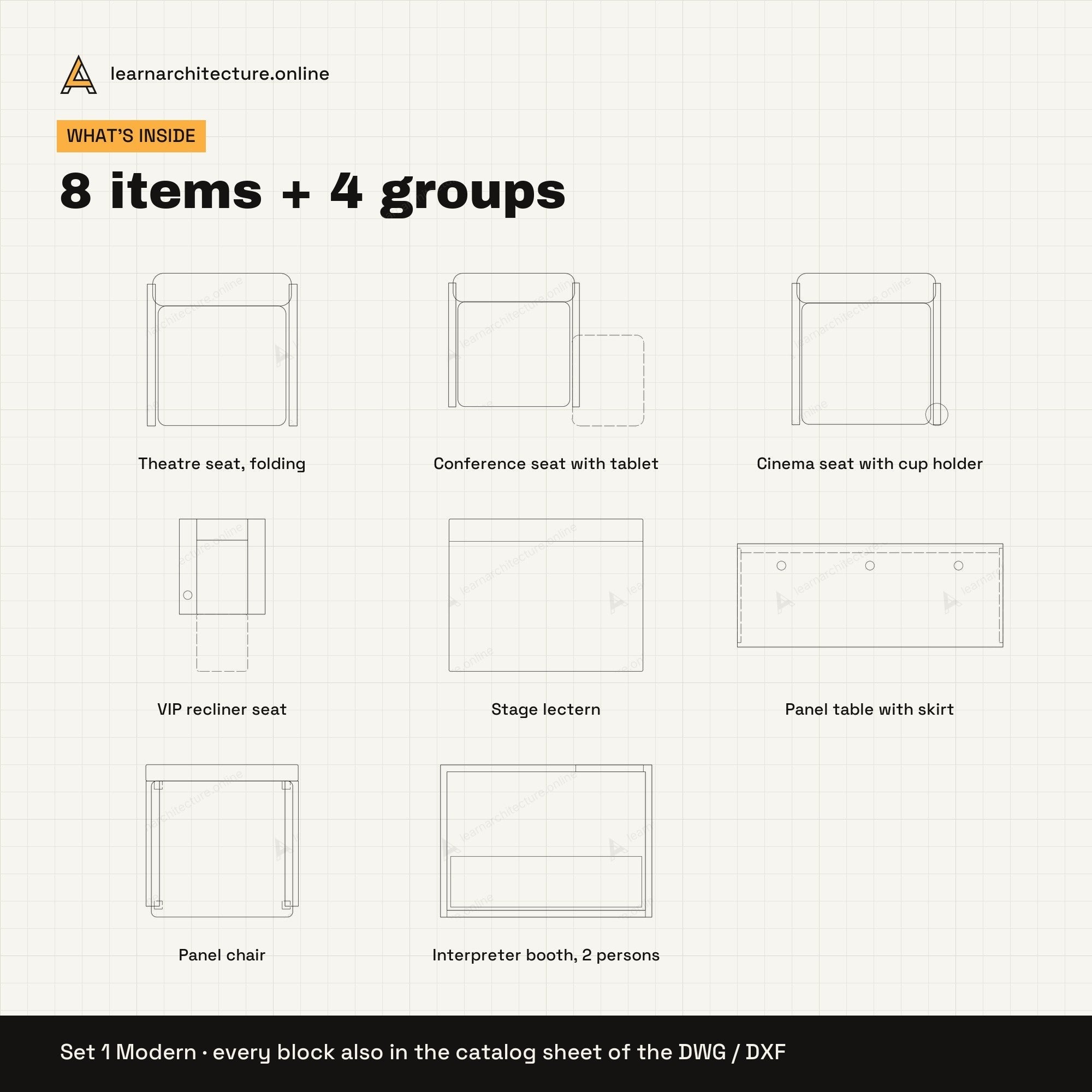 Auditorium Seating CAD blocks set 1: contents