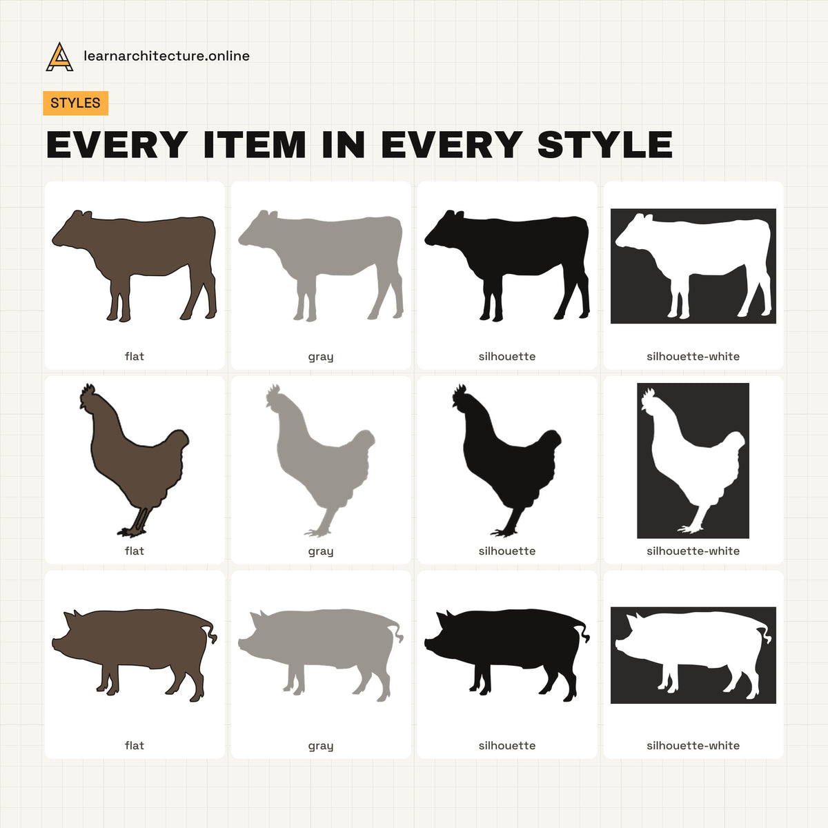 Farm Animals Vector Pack all styles