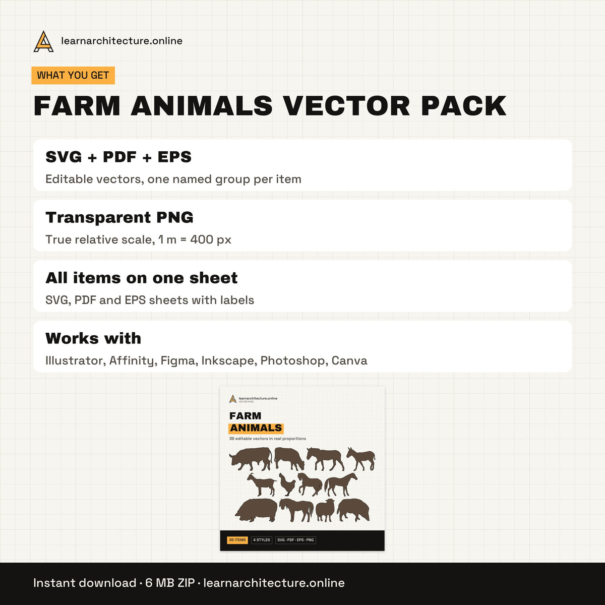 Farm Animals Vector Pack files and formats