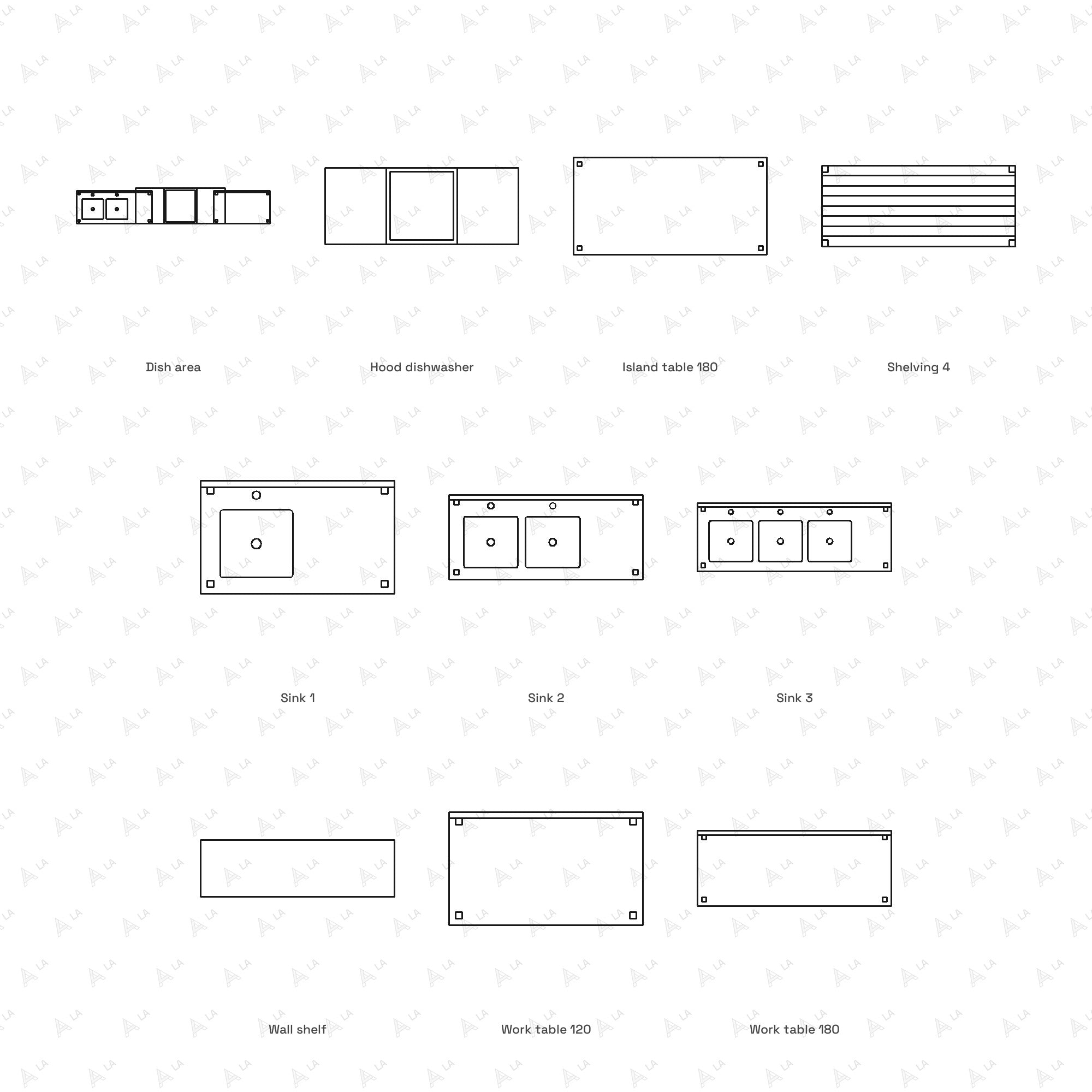 Commercial Kitchen CAD Blocks · Set 2 Prep & Wash all blocks