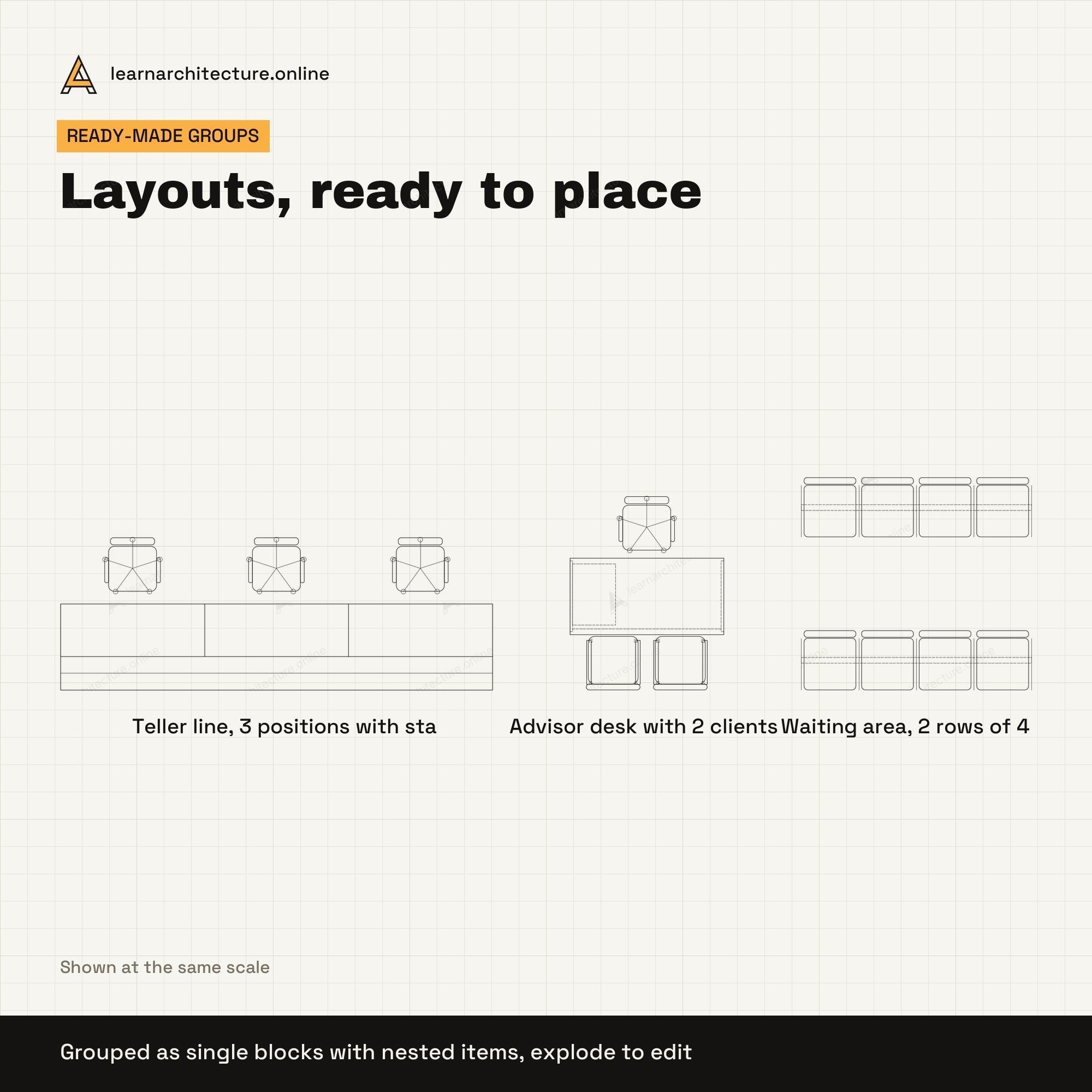 Bank Furniture CAD blocks set 2: groups