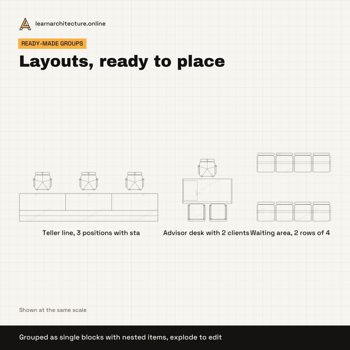 Bank Furniture CAD blocks set 2: groups
