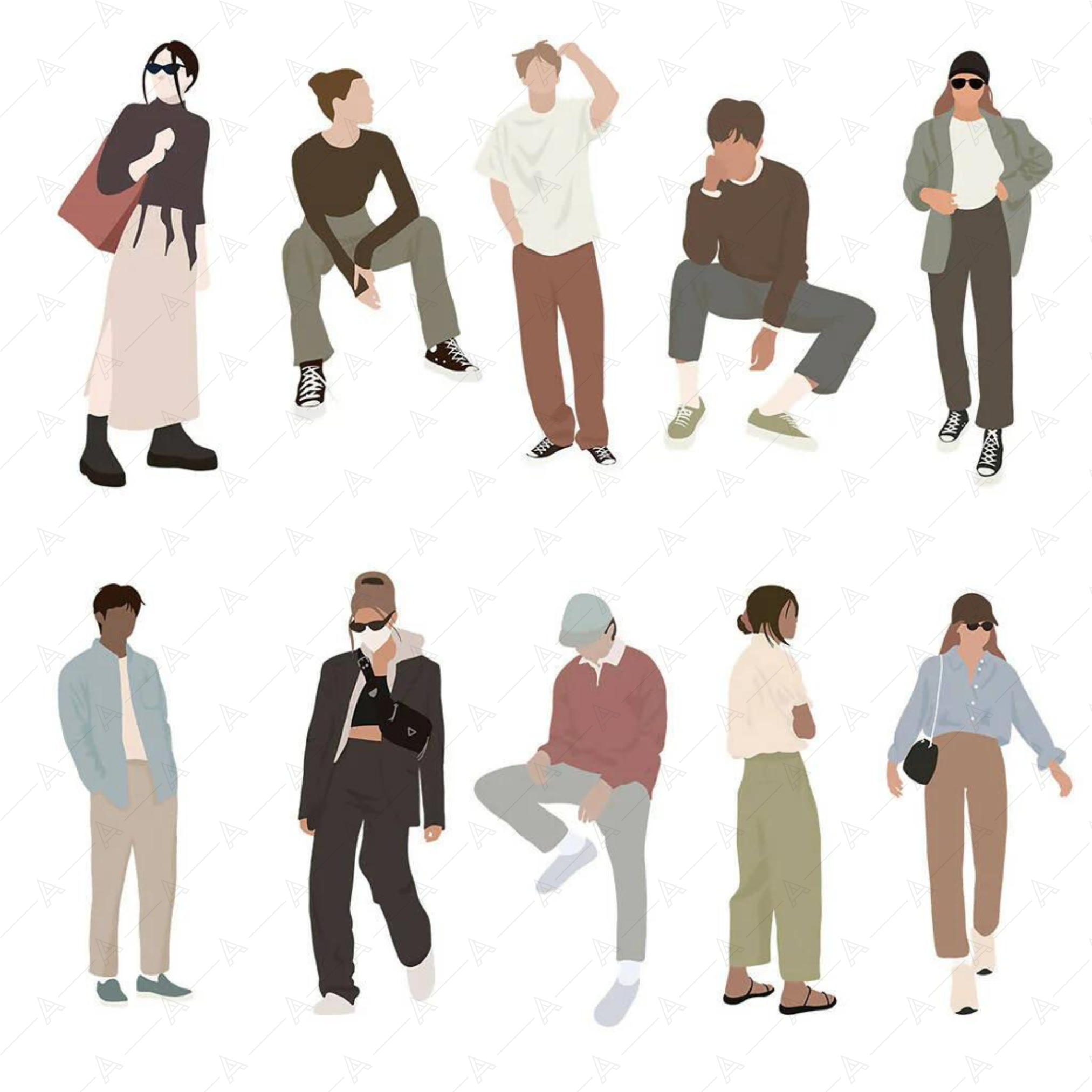Flat Vector 10 People — cutout pack for architectural visualisation, preview 1 of 2