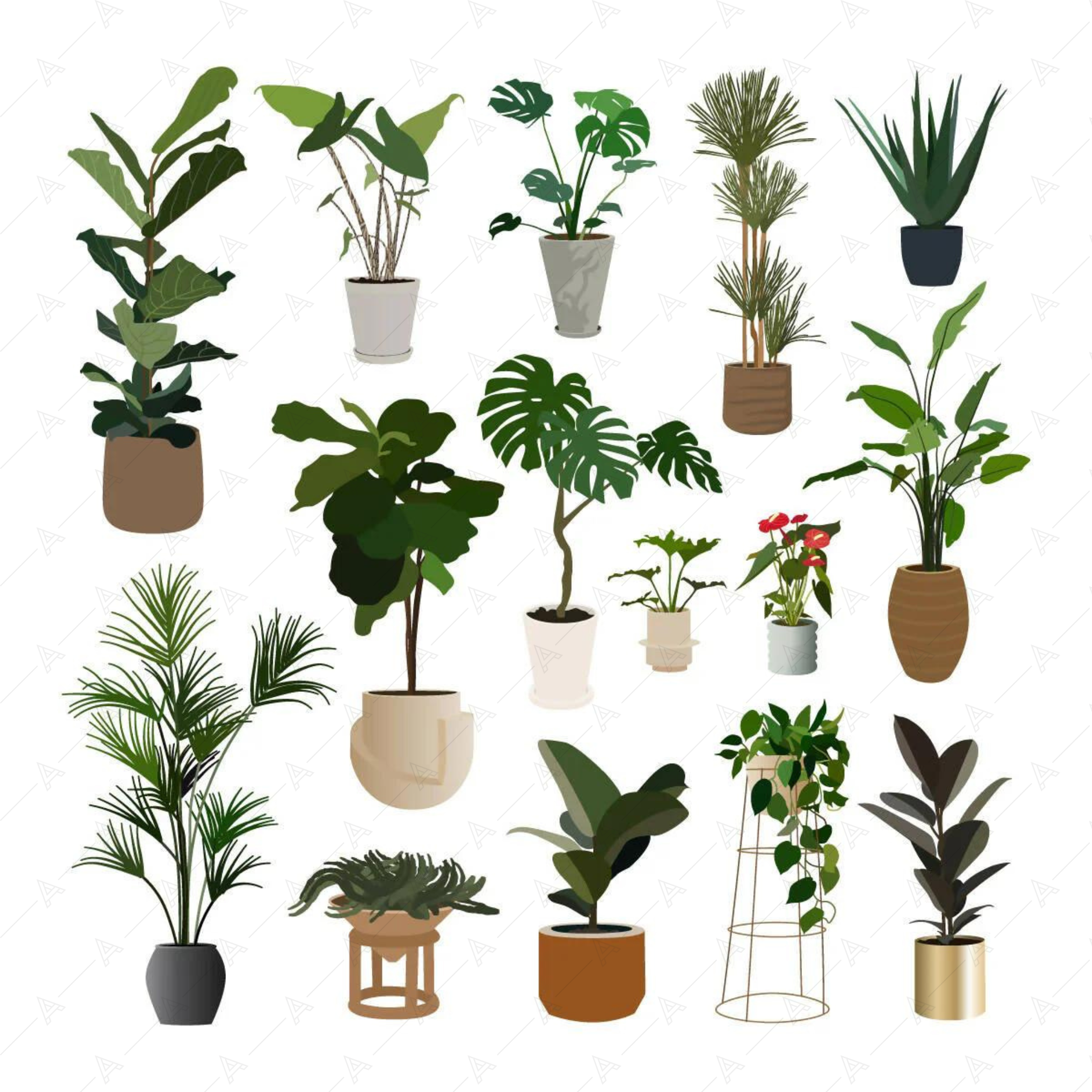 Flat Vector 15 Plants Pack — cutout pack for architectural visualisation