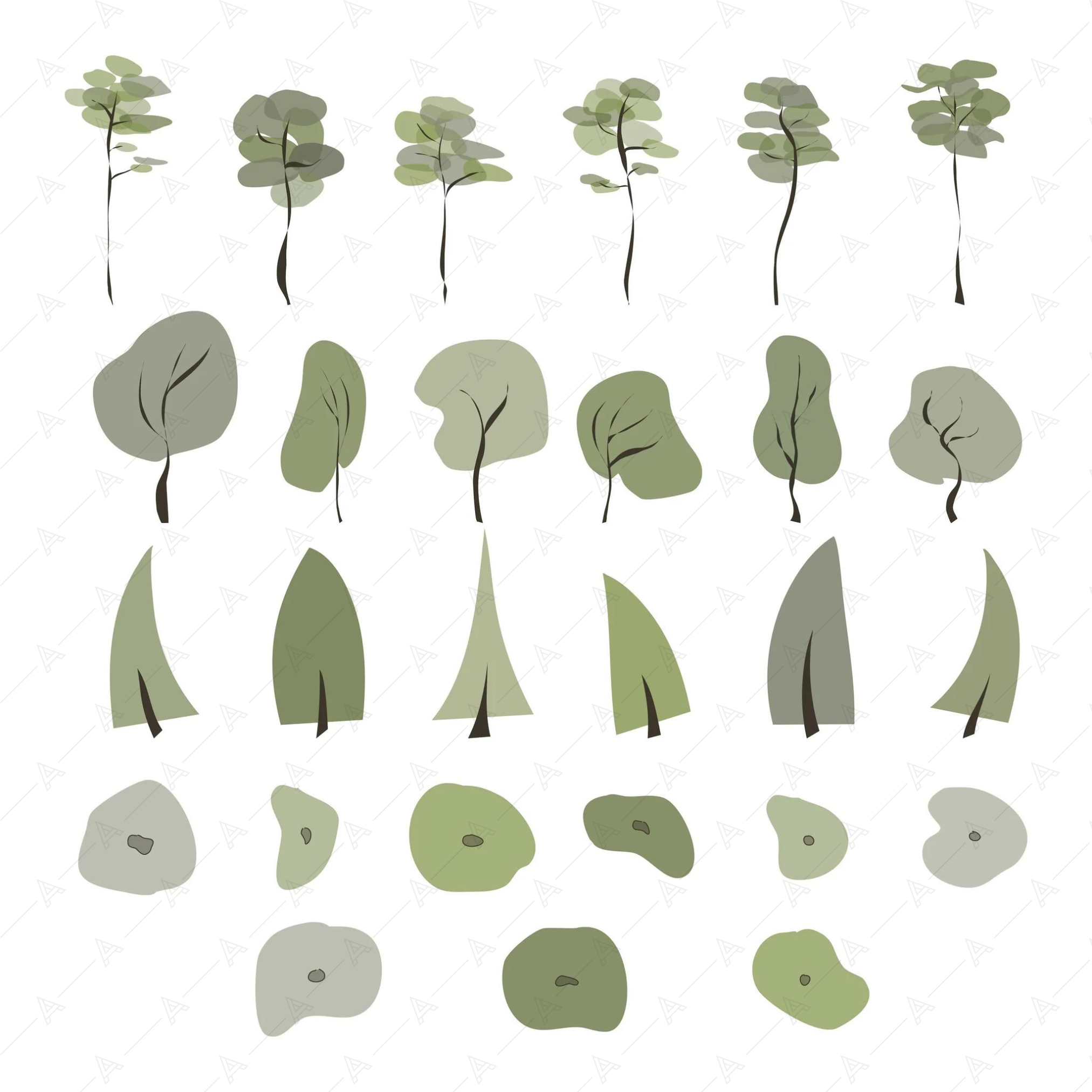Flat Vector Concept Abstract Trees — cutout pack for architectural visualisation, preview 1 of 5