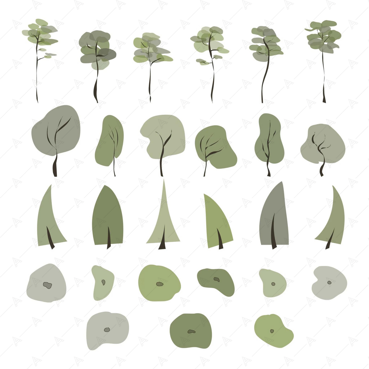 Flat Vector Concept Abstract Trees — cutout pack for architectural visualisation, preview 1 of 5