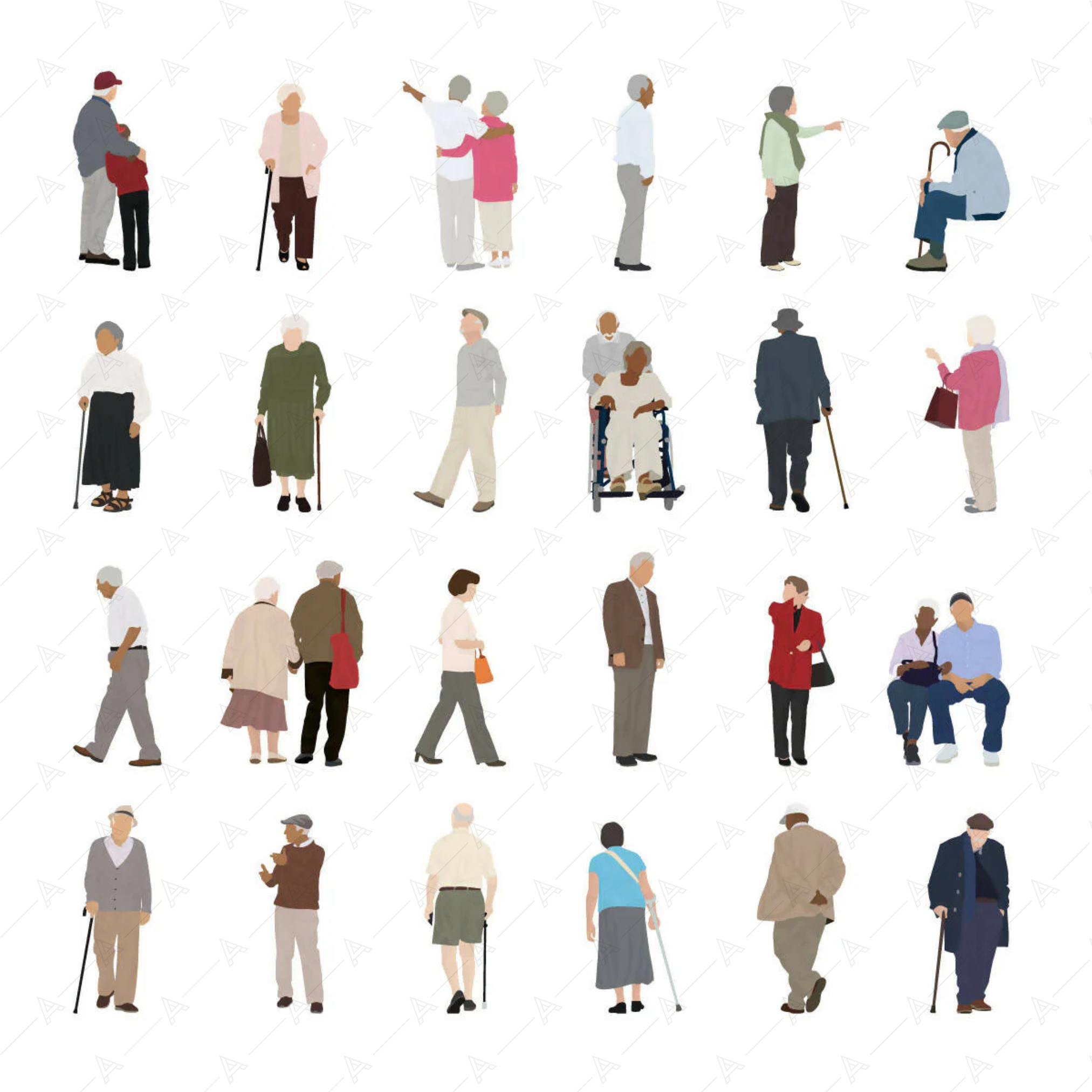 Flat Vector Elderly People — cutout pack for architectural visualisation