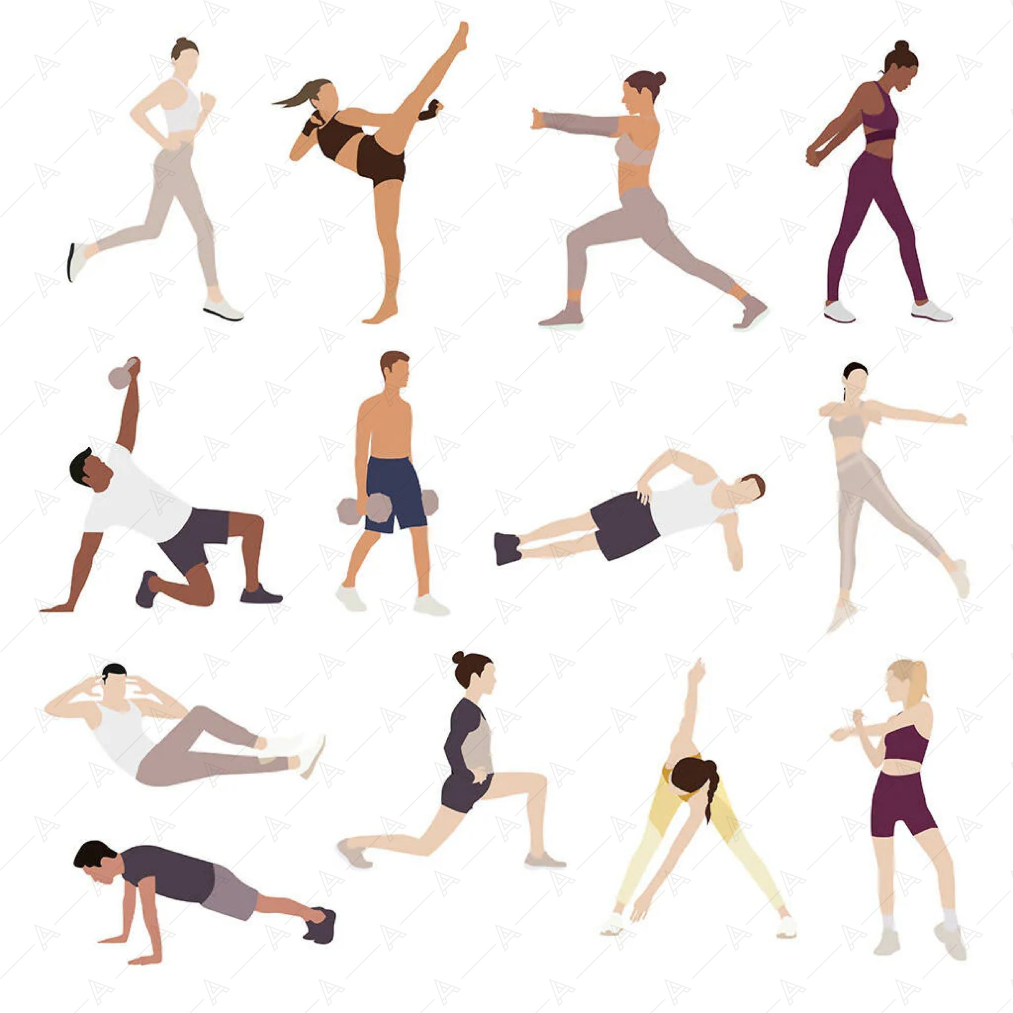 Flat Vector Exercise People — cutout pack for architectural visualisation, preview 1 of 2