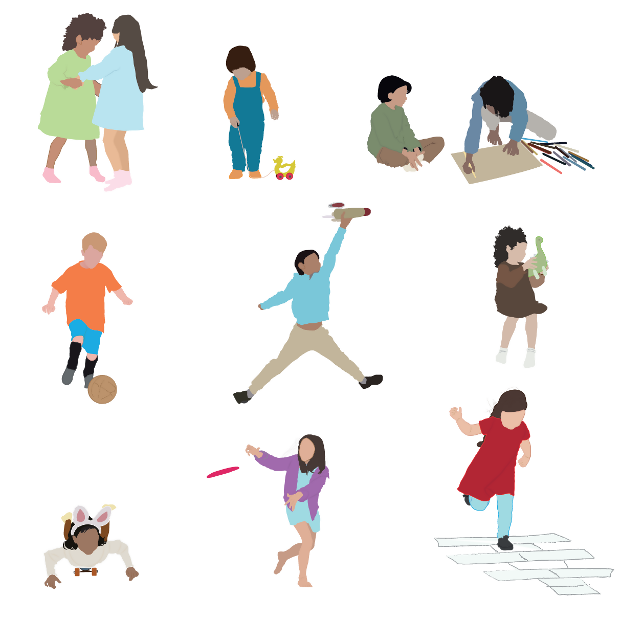 Flat Vector Kids Playing — cutout pack for architectural visualisation, preview 1 of 5