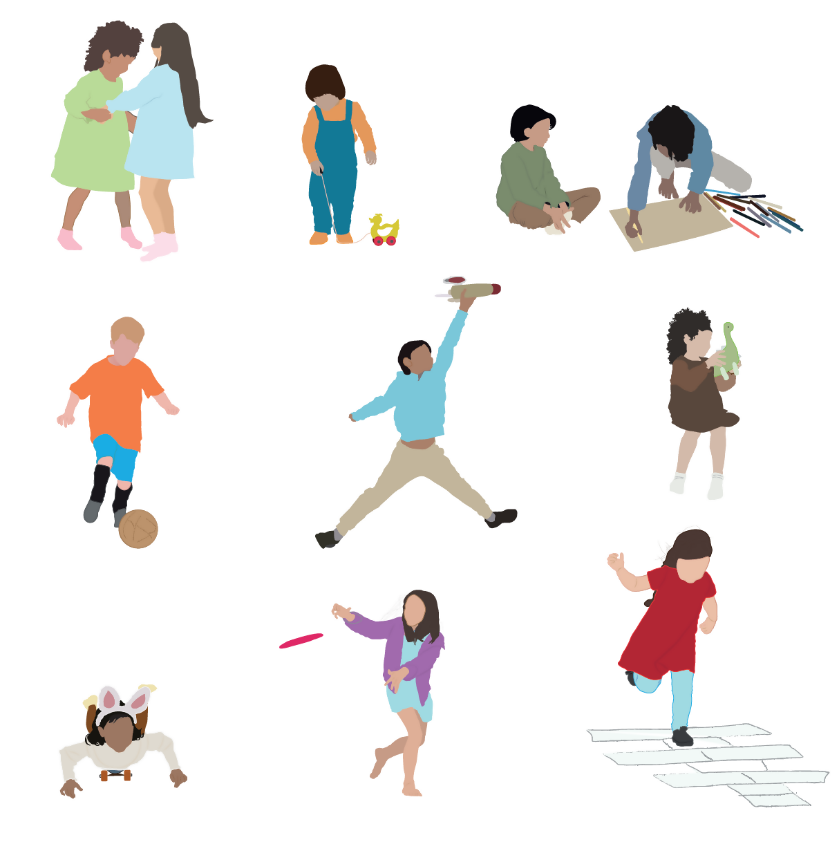 Flat Vector Kids Playing — cutout pack for architectural visualisation, preview 1 of 5