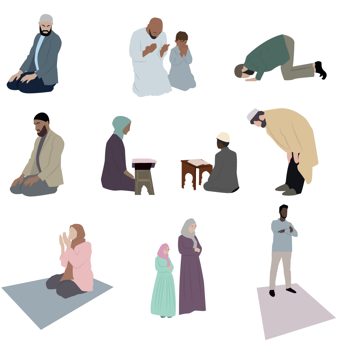 Flat Vector Muslims - Worship — cutout pack for architectural visualisation, preview 1 of 5