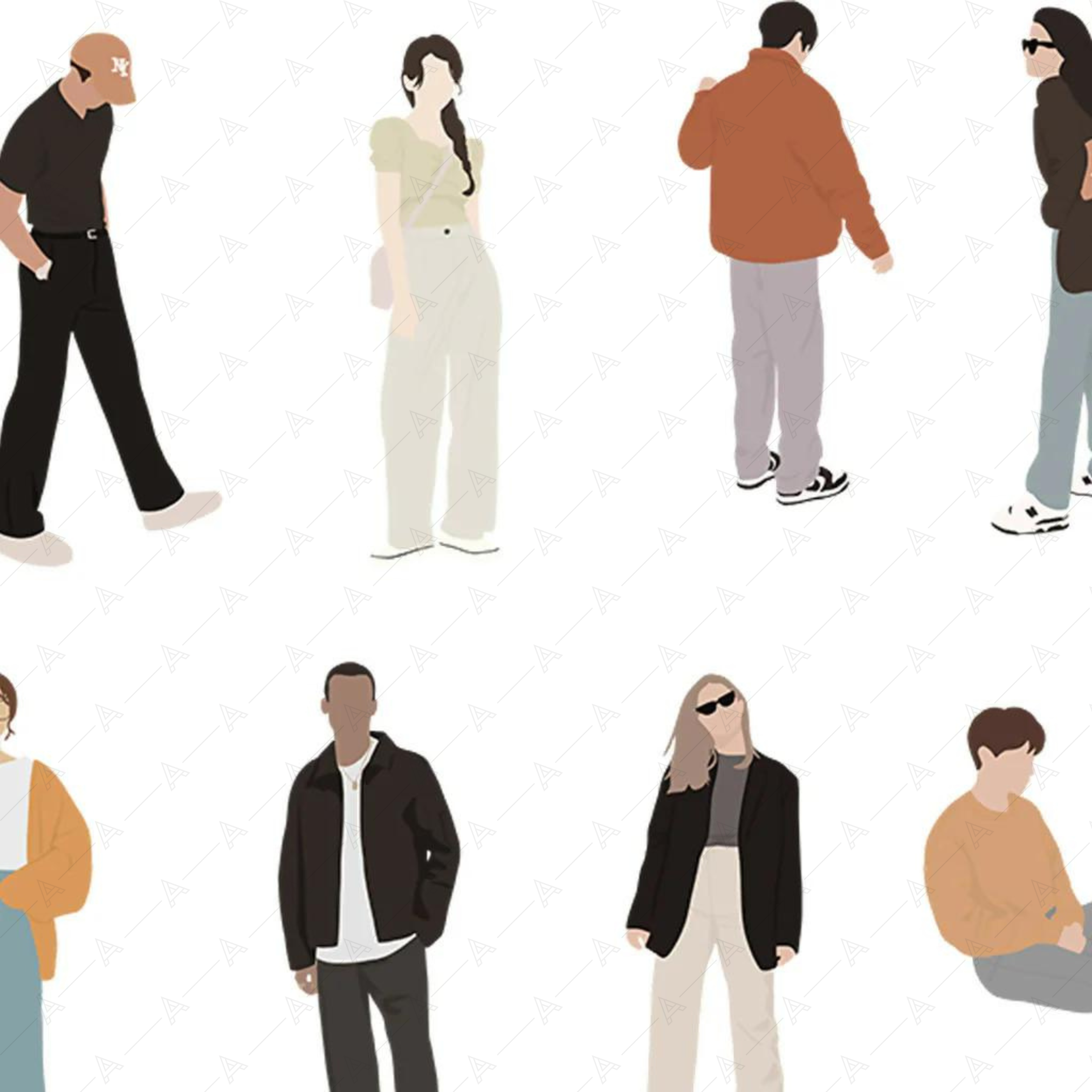 Flat Vector People Illustrations (15 Figures) — cutout pack for architectural visualisation, preview 2 of 3