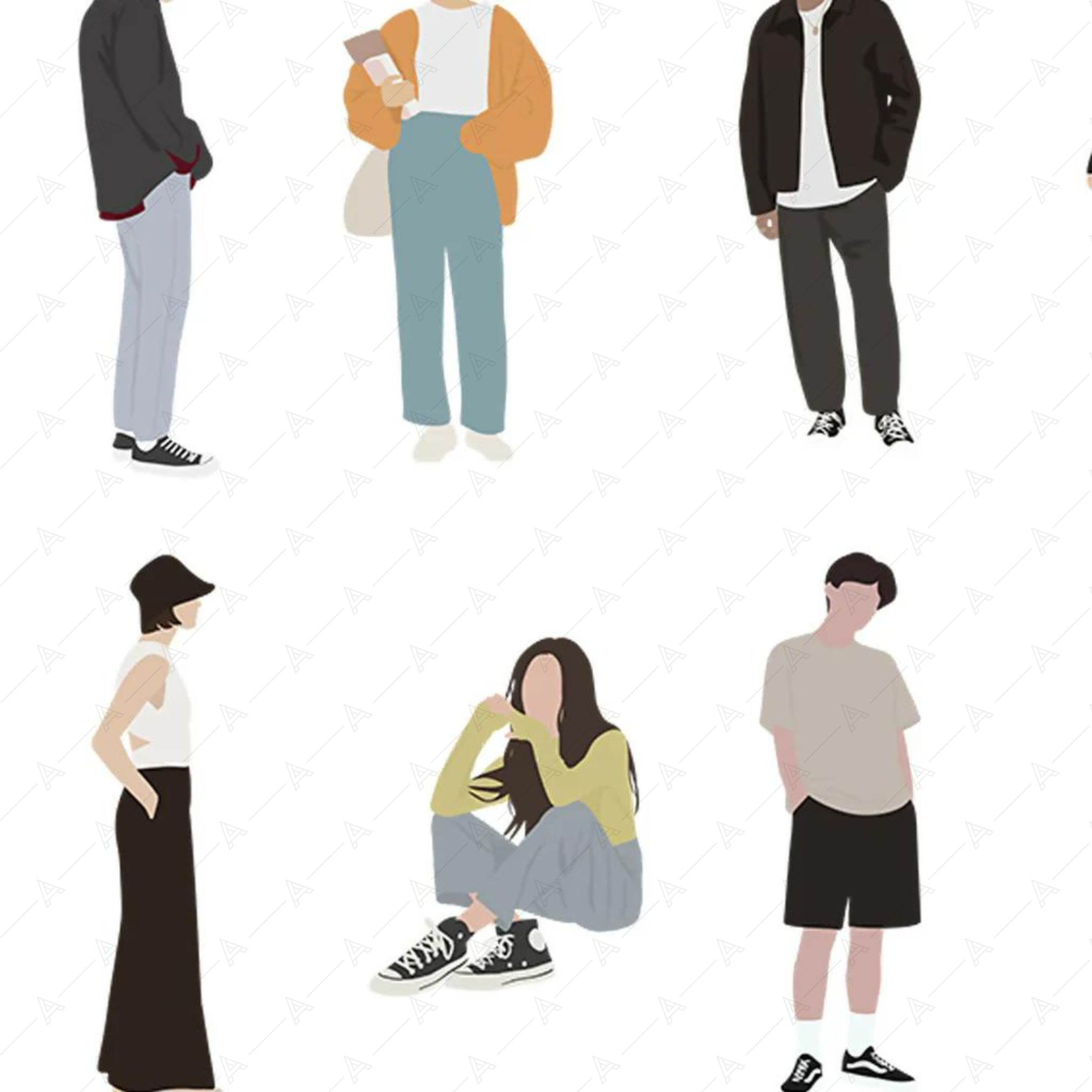 Flat Vector People Illustrations (15 Figures) — cutout pack for architectural visualisation, preview 3 of 3