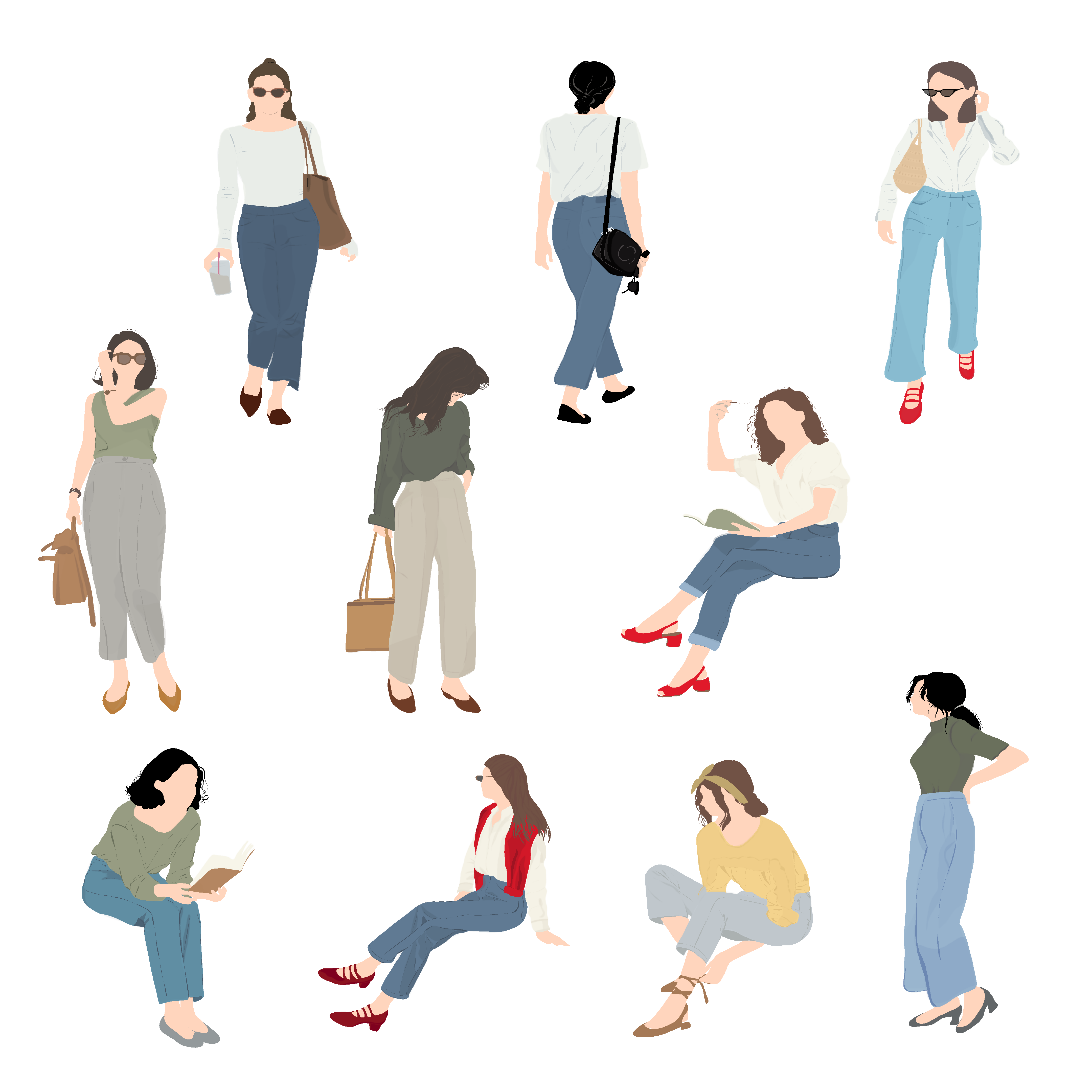 Flat Vector Urban Women — cutout pack for architectural visualisation