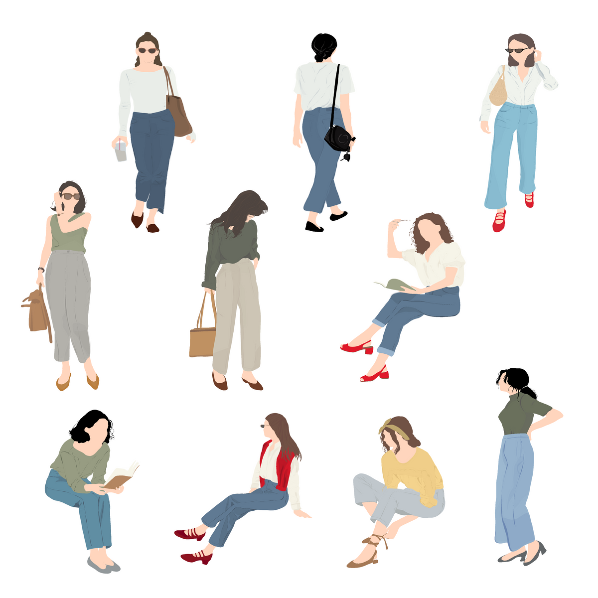 Flat Vector Urban Women — cutout pack for architectural visualisation