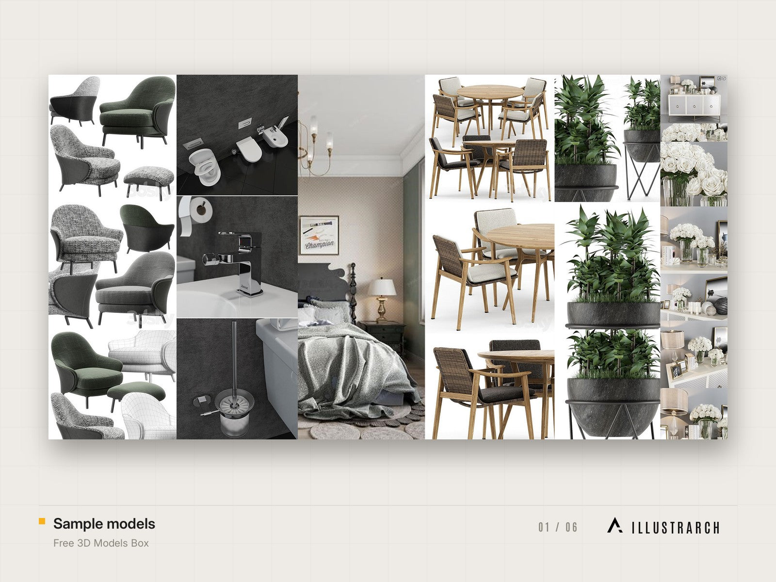 Free 3D Models Box for Architectural Renders: sample models
