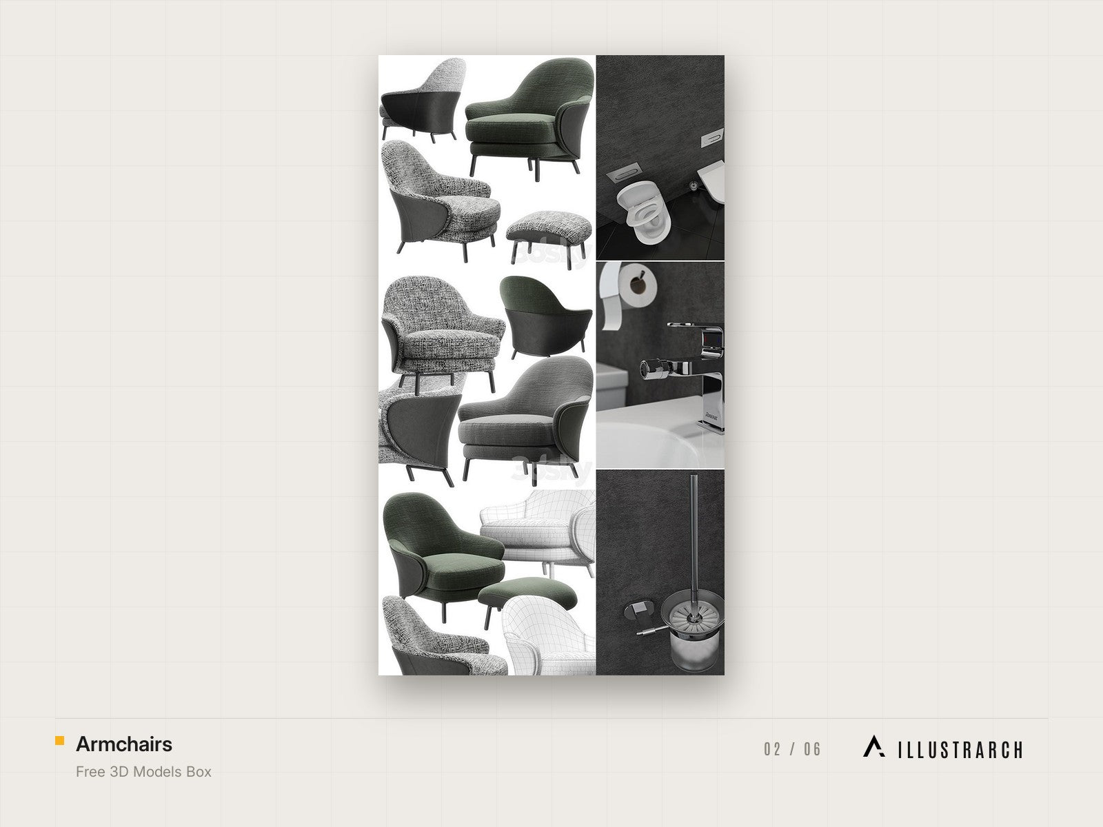 Free 3D Models Box for Architectural Renders: armchairs