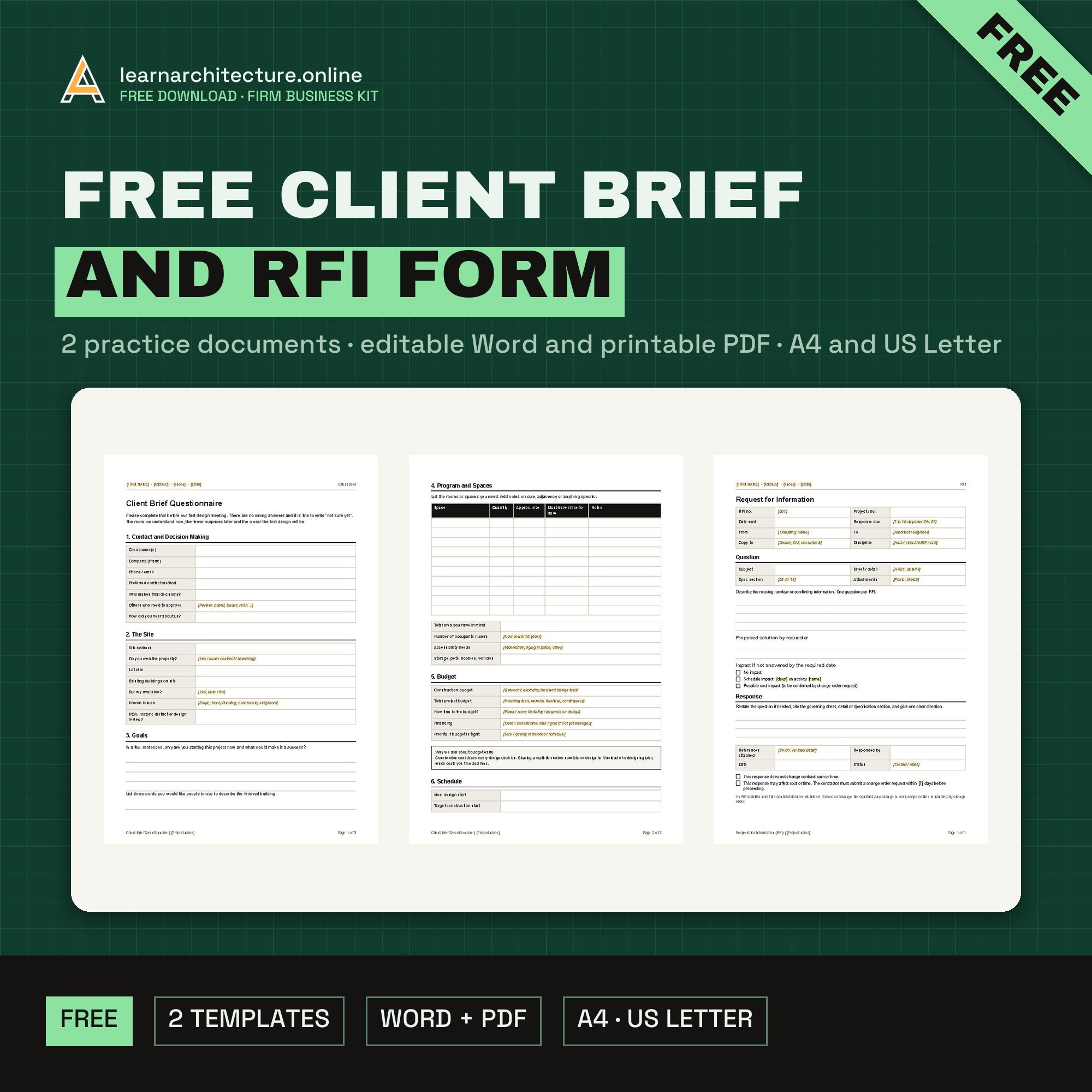Free Architect Client Brief Questionnaire and RFI Form free download cover