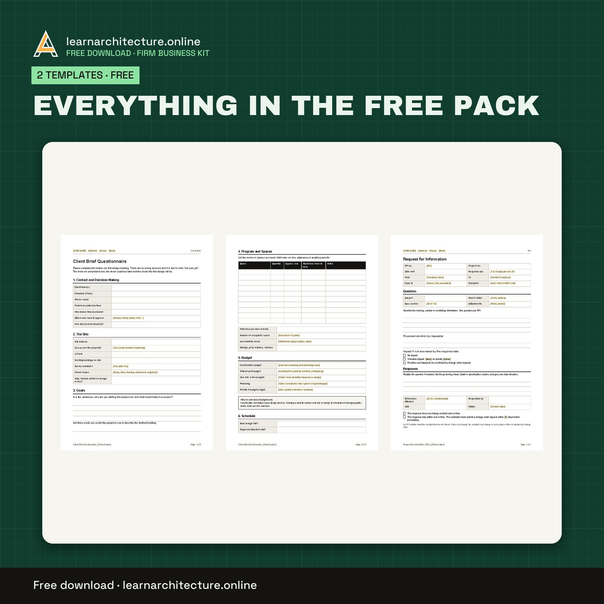 Free Architect Client Brief Questionnaire and RFI Form everything in the free pack