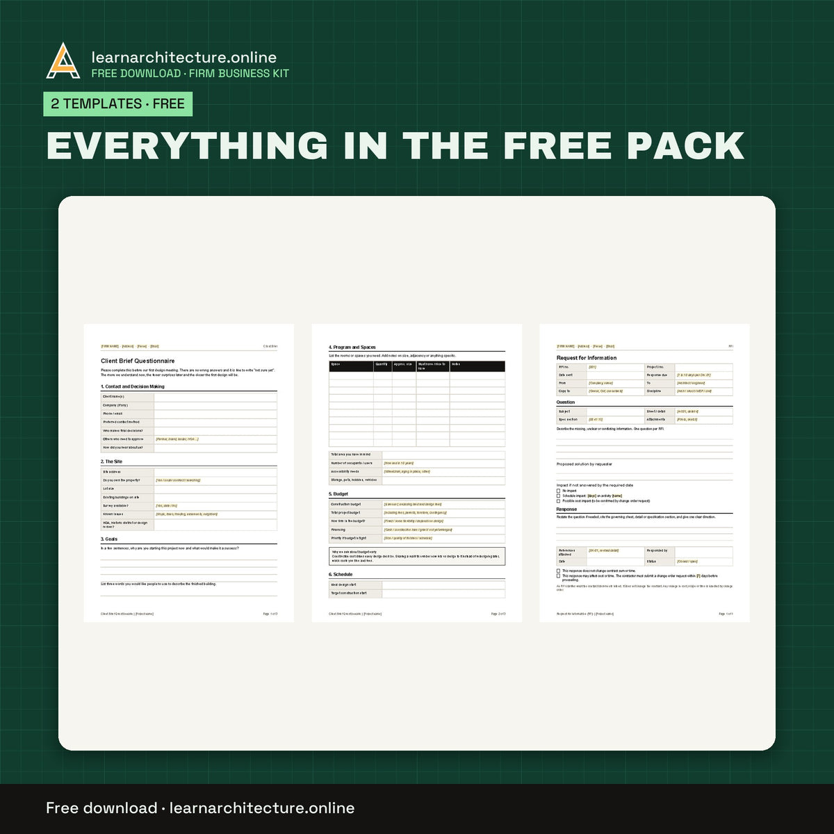 Free Architect Client Brief Questionnaire and RFI Form everything in the free pack