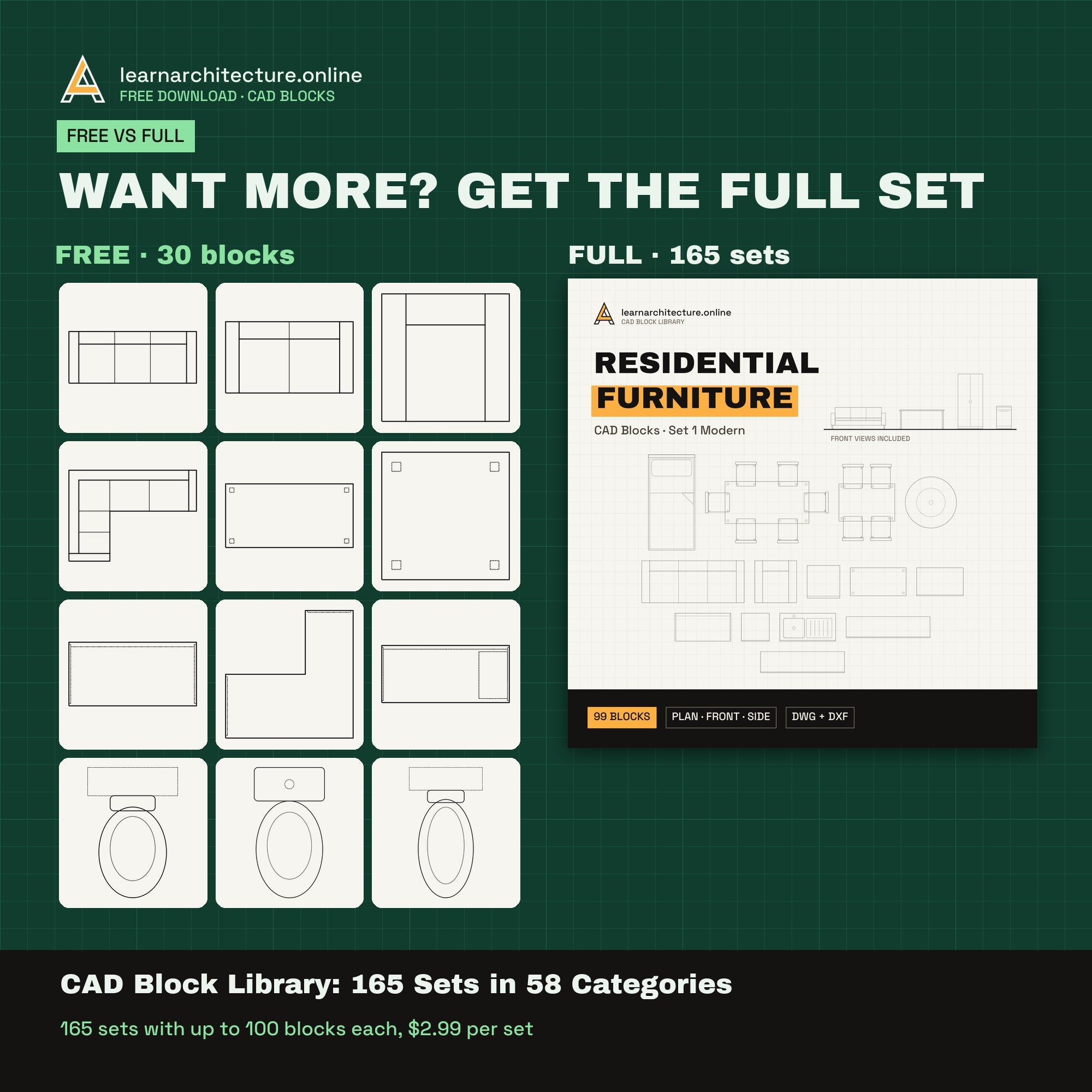 Free Architectural CAD Blocks free vs full pack