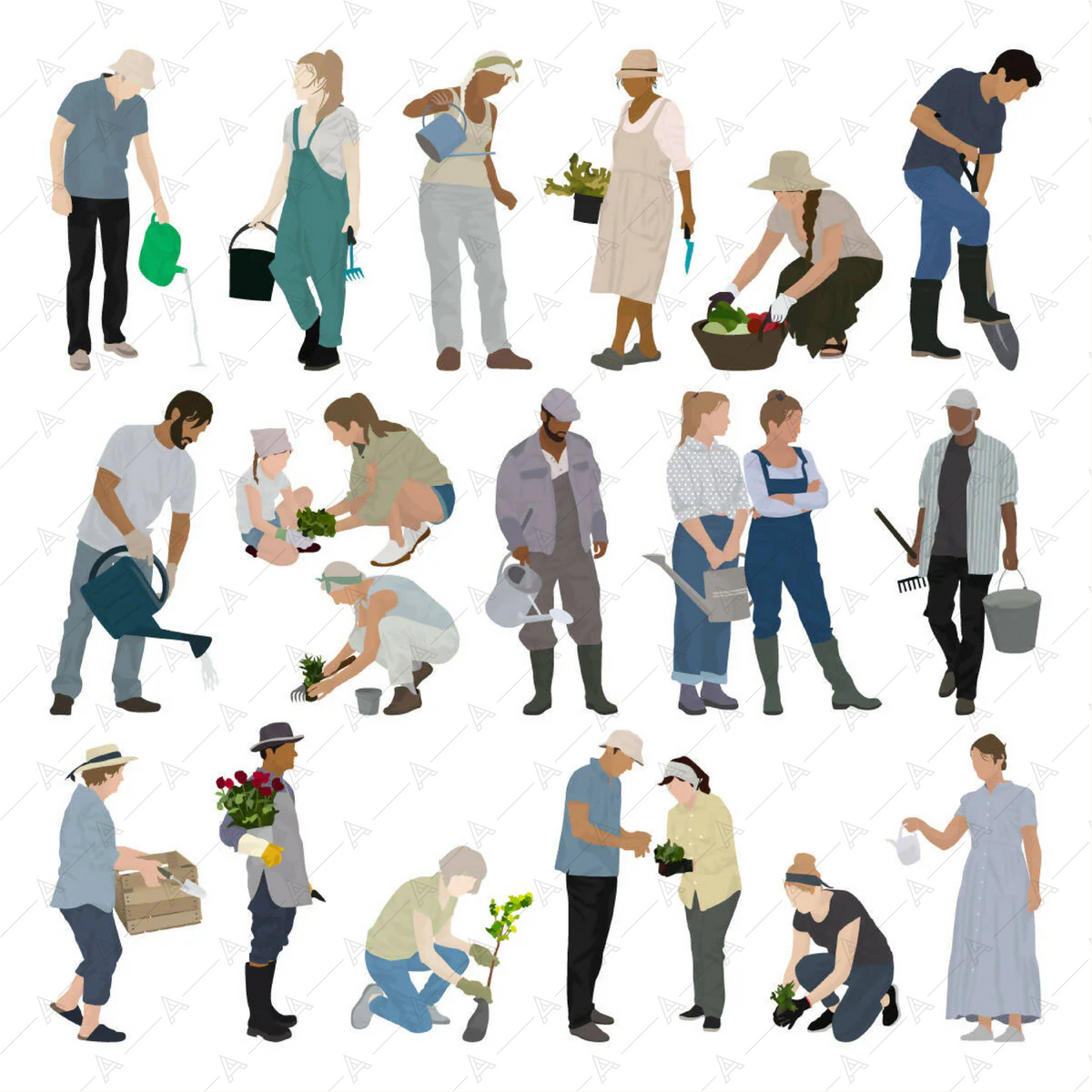 Gardening People — cutout pack for architectural visualisation