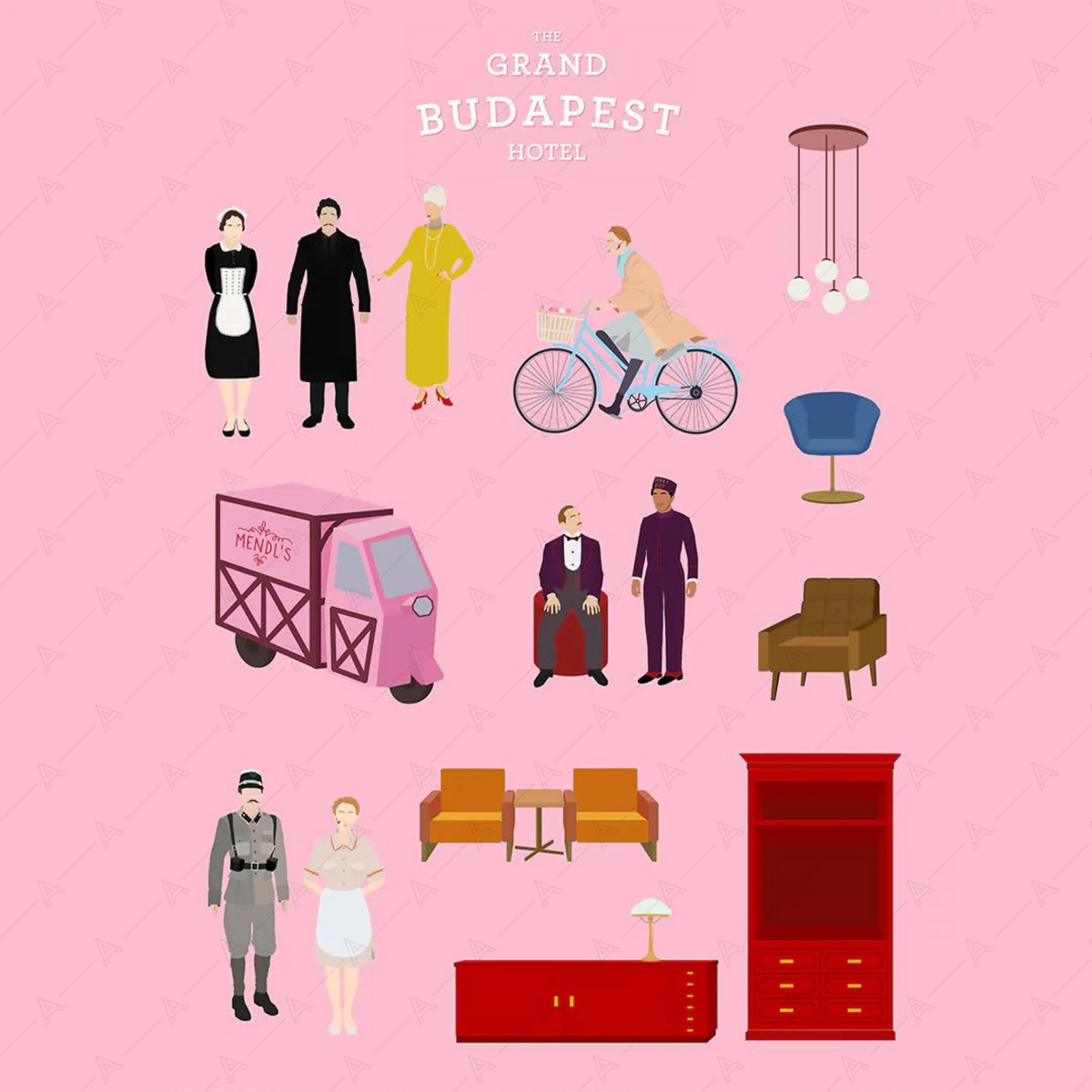 Grand Budapest Hotel Wes Anderson Characters & Furnitures Pack — cutout pack for architectural visualisation