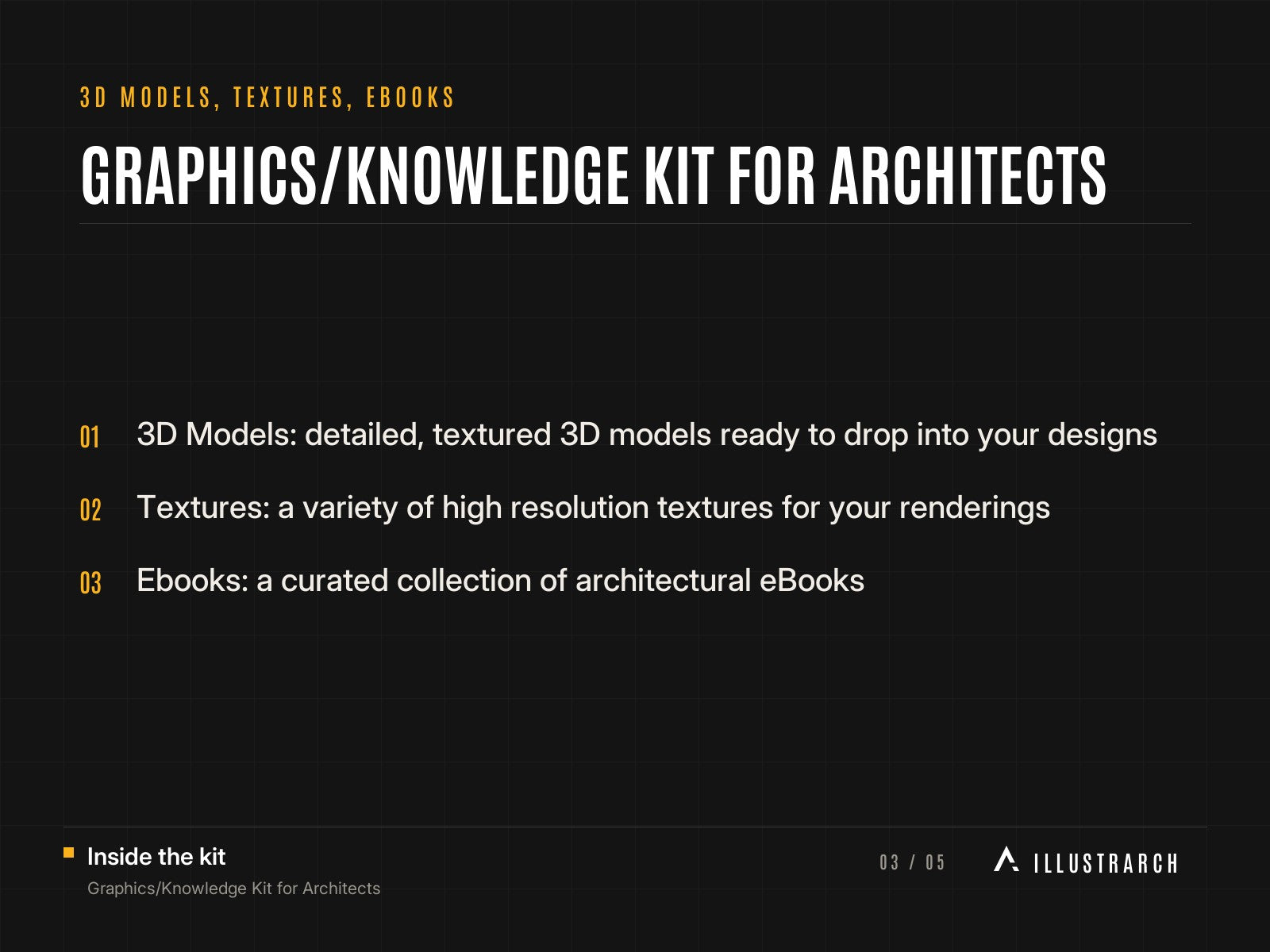 Graphics/Knowledge Kit for Architects: card 3d models textures ebooks