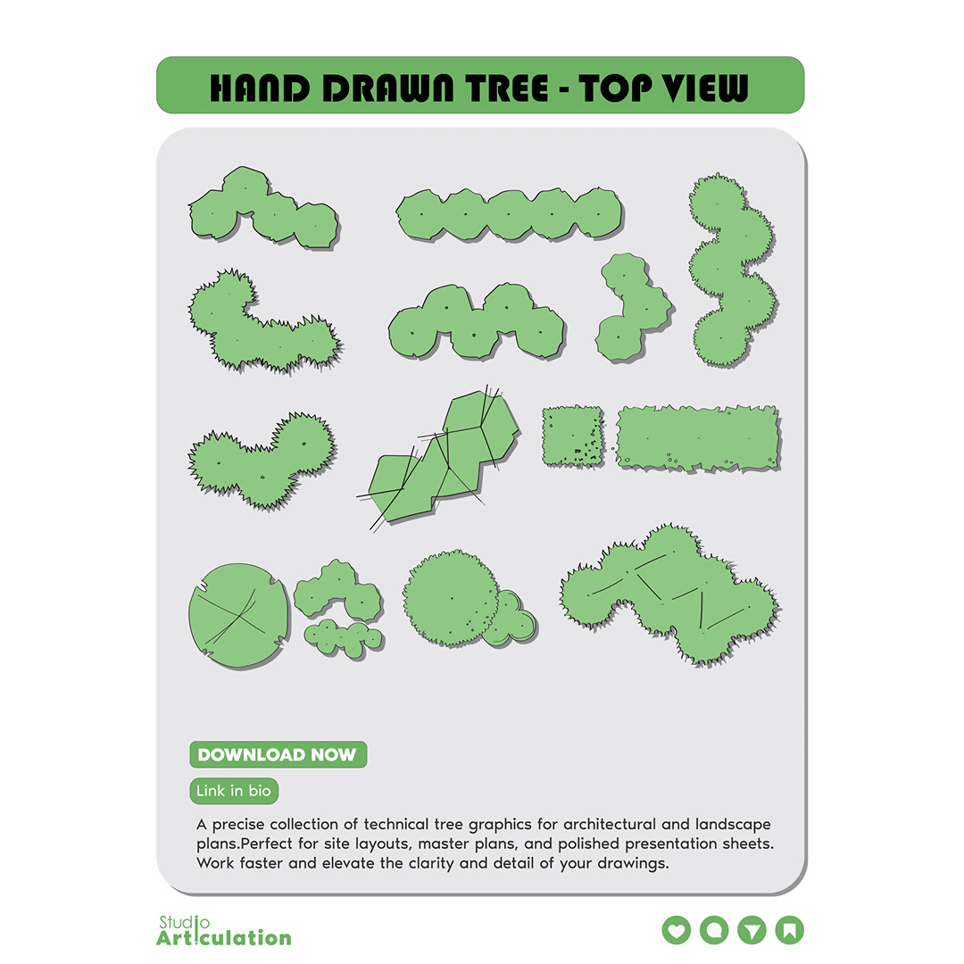 Hand Drawn Tree - Top View Freebie — cutout pack for architectural visualisation