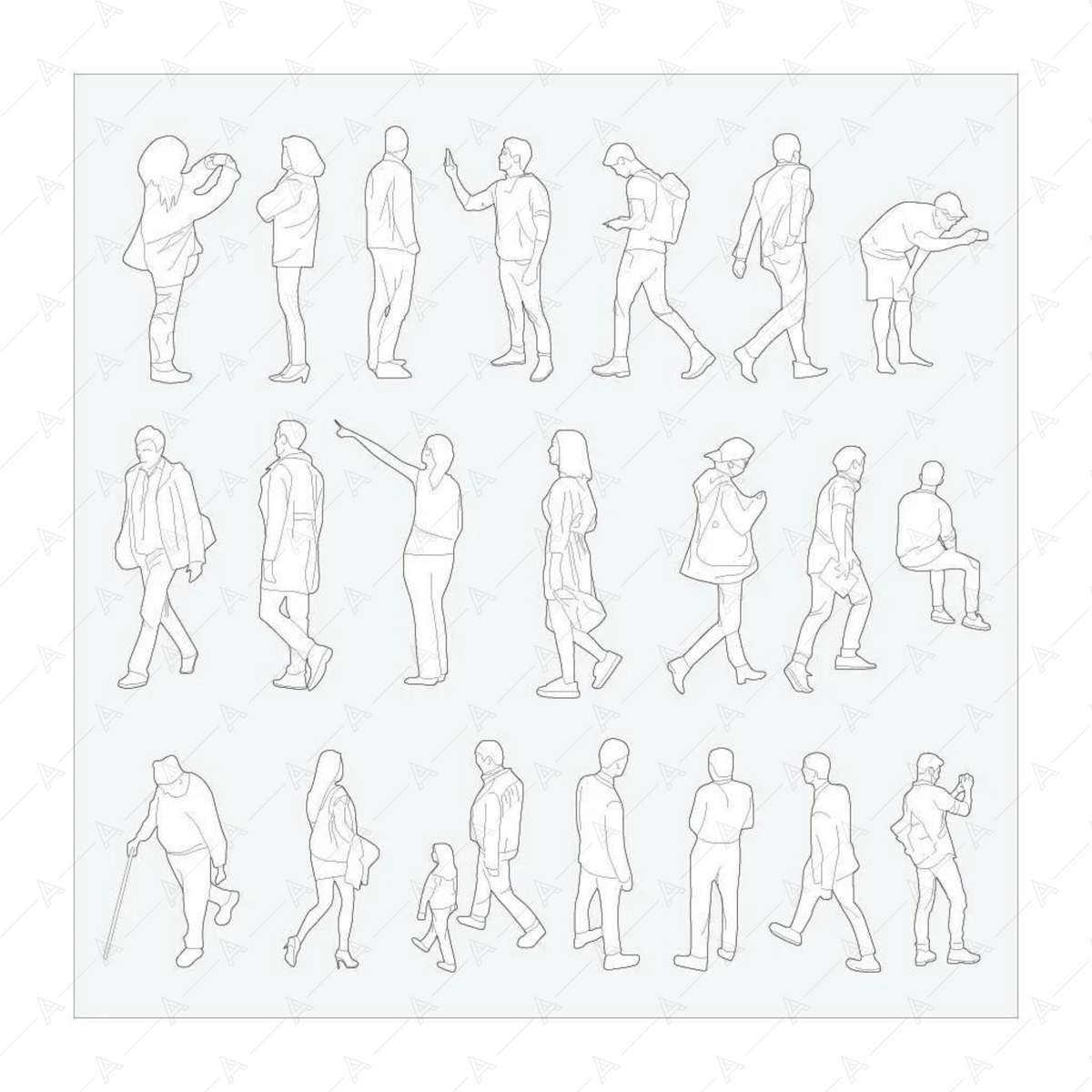 Human Outlines (22 Figures) — cutout pack for architectural visualisation, preview 1 of 2