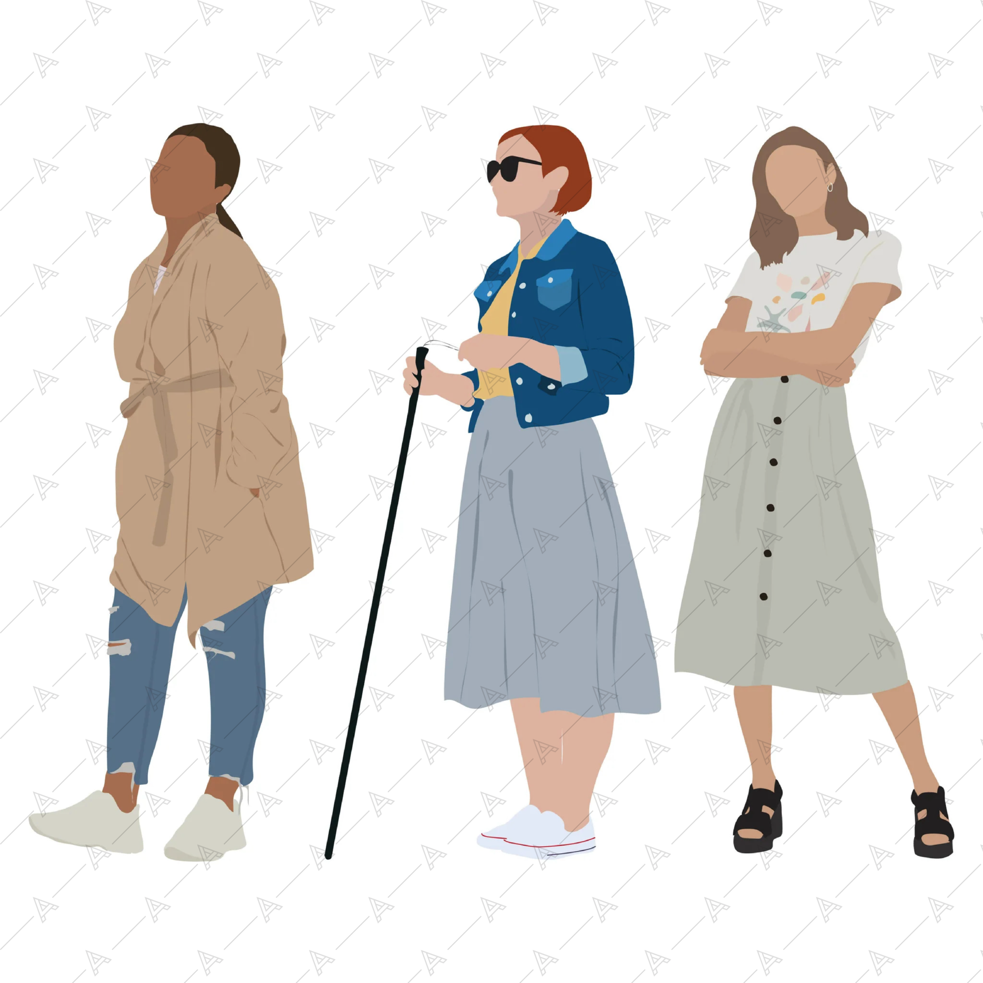 Illustrated Characters (45 figures) — cutout pack for architectural visualisation, preview 2 of 5