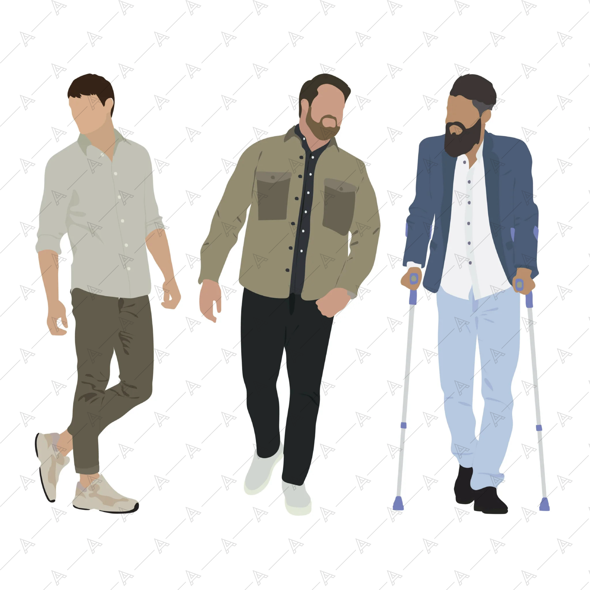 Illustrated Characters (45 figures) — cutout pack for architectural visualisation, preview 3 of 5