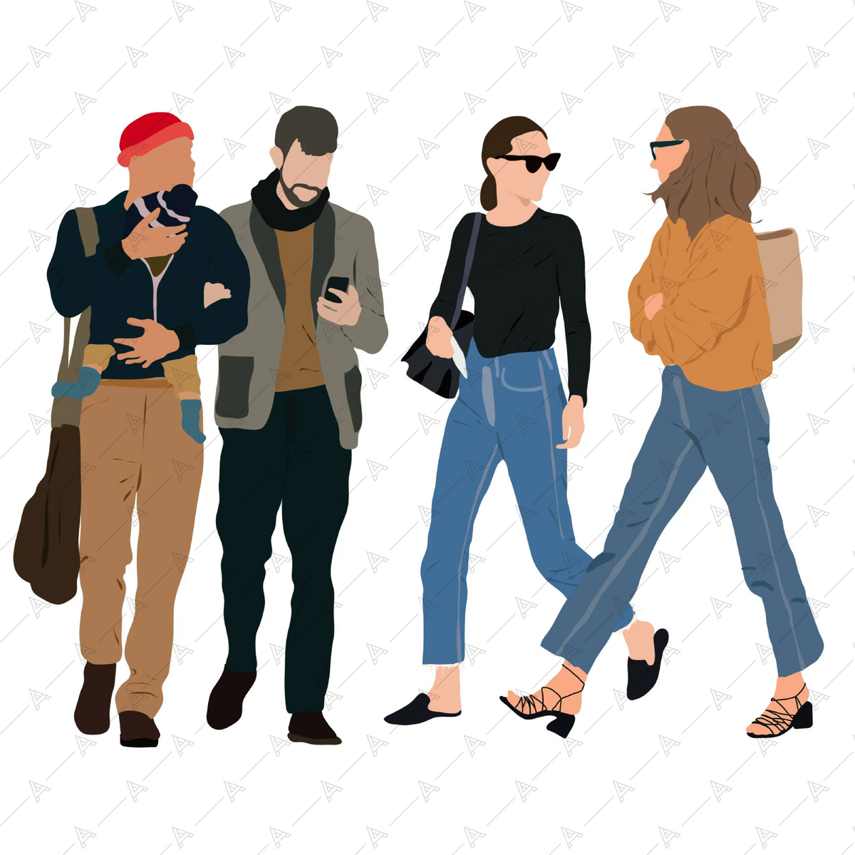 Illustrated Characters (45 figures) — cutout pack for architectural visualisation, preview 4 of 5