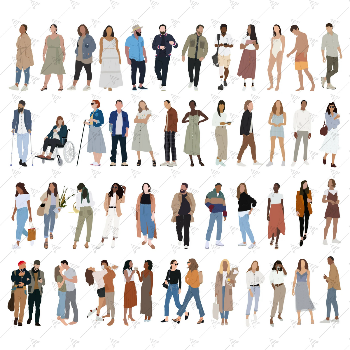 Illustrated characters Mega Pack (100 Figures) — cutout pack for architectural visualisation, preview 1 of 7