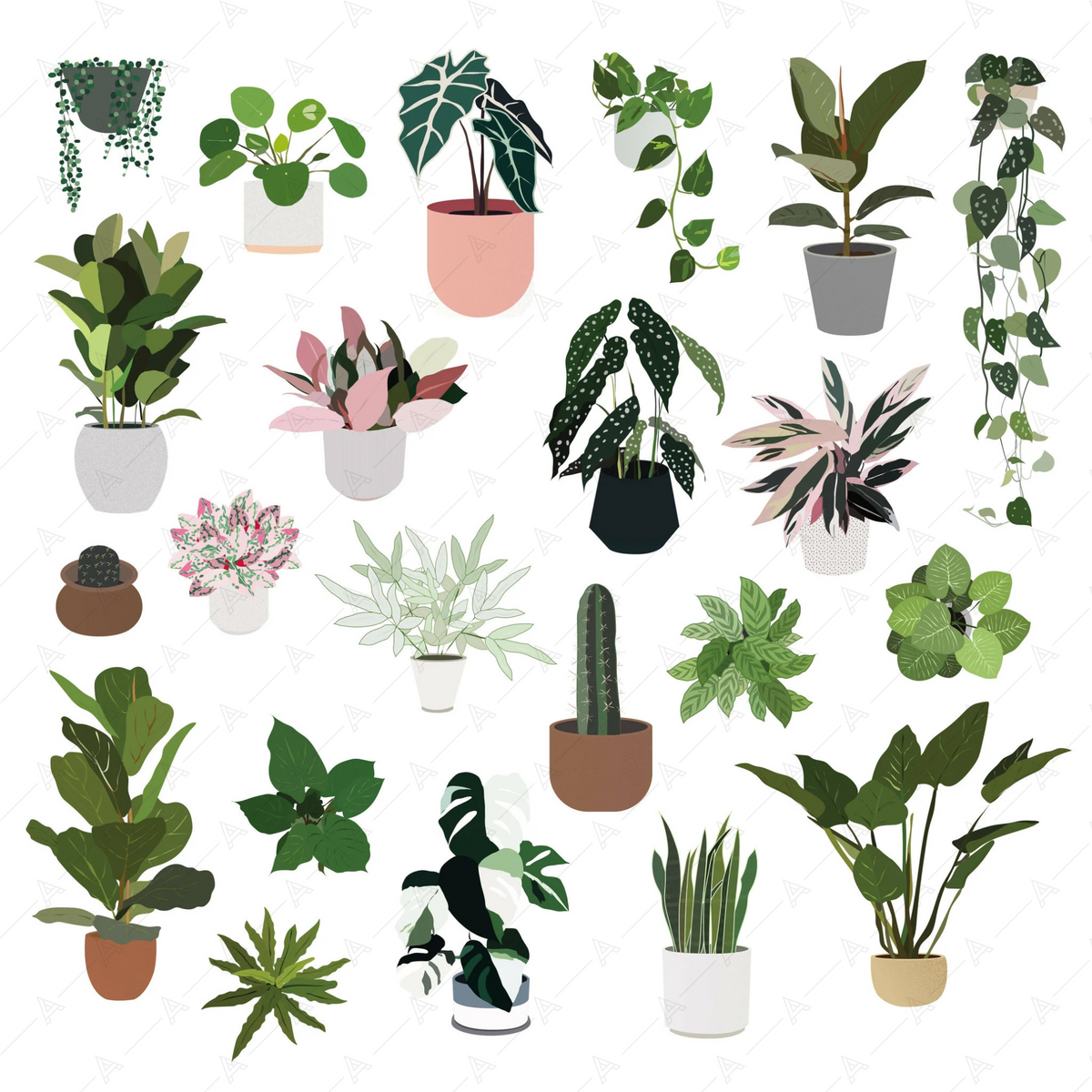Illustrated Plants (22 figures) — cutout pack for architectural visualisation, preview 1 of 4