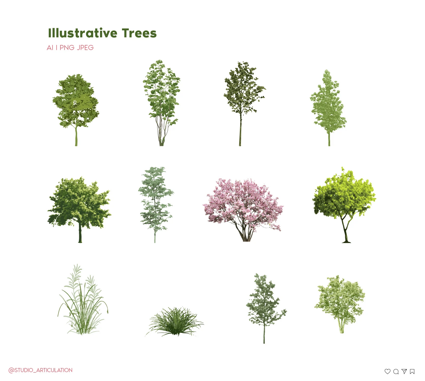 Illustrative Trees 3 — cutout pack for architectural visualisation