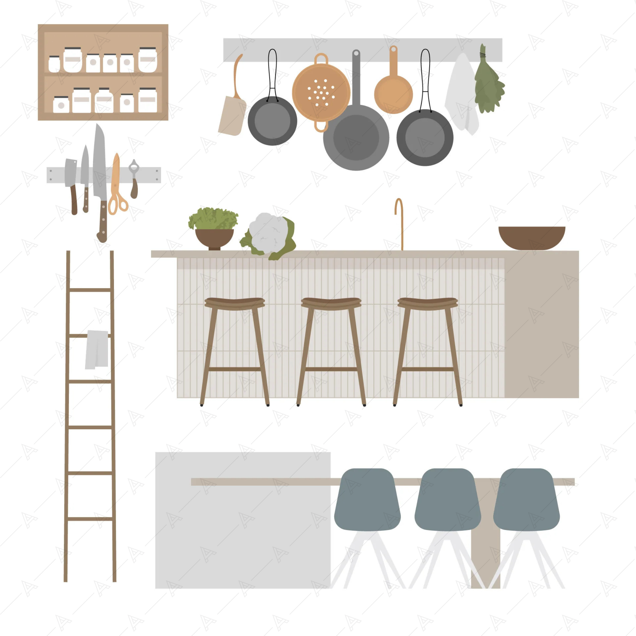 Kitchen Furniture Cutouts Pack — cutout pack for architectural visualisation, preview 2 of 9