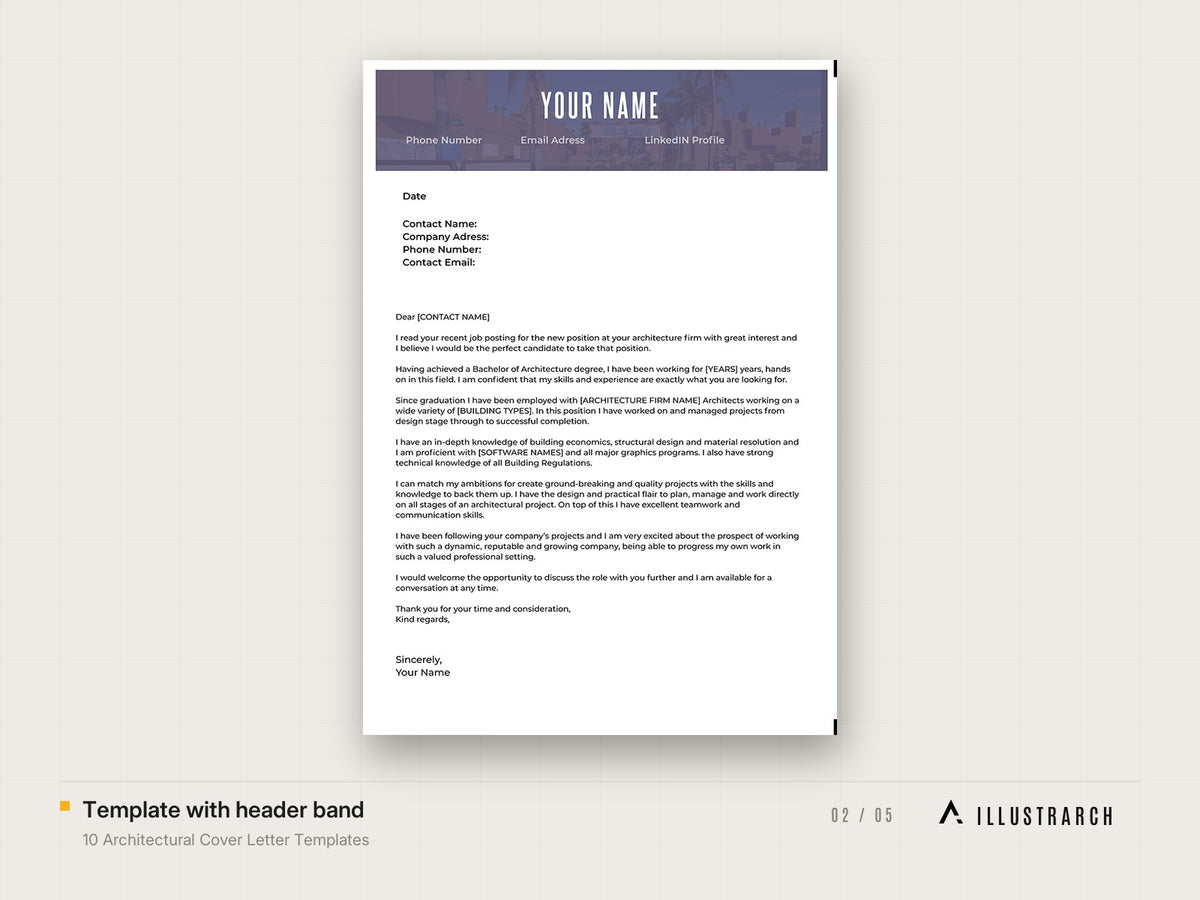 10 Architectural Cover Letter Templates: template with header band