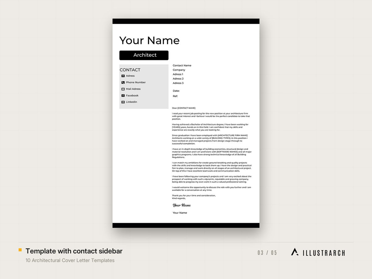 10 Architectural Cover Letter Templates: template with contact sidebar