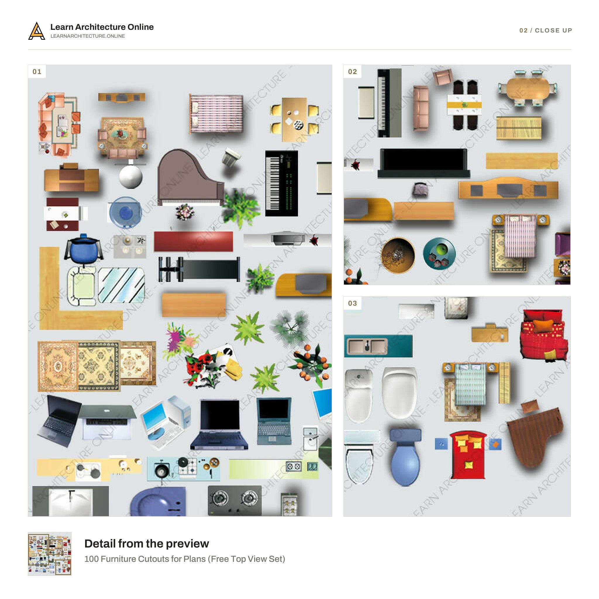 100 Furniture Cutouts for Plans close up