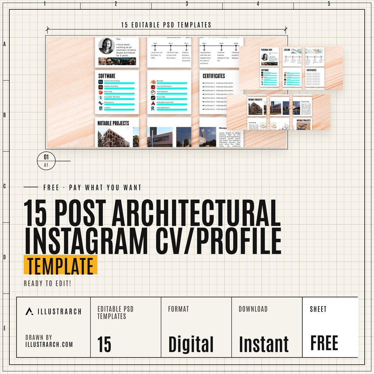 15 Post Architectural Instagram CV/Profile Template cover