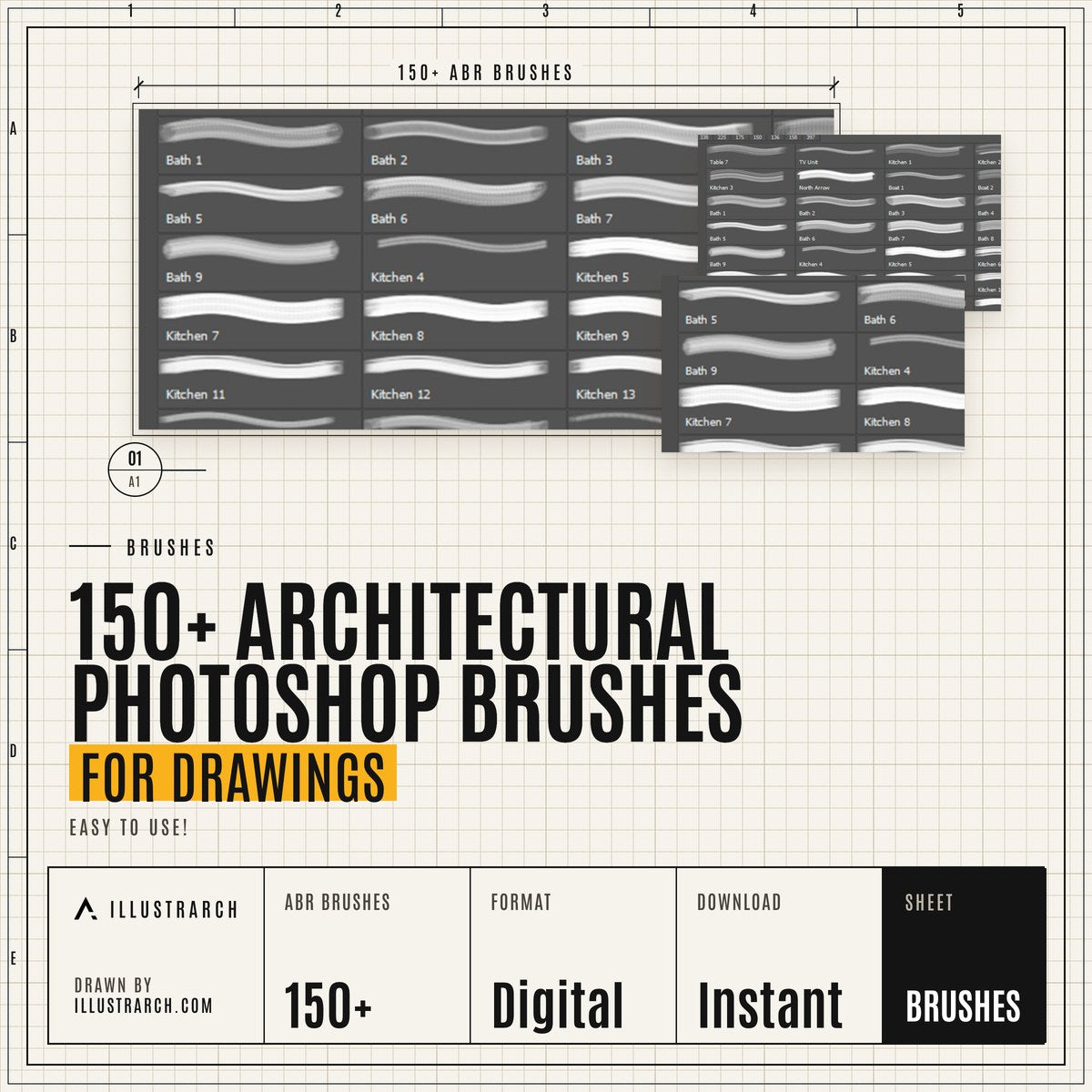 150+ Architectural Photoshop Brushes for Drawings cover